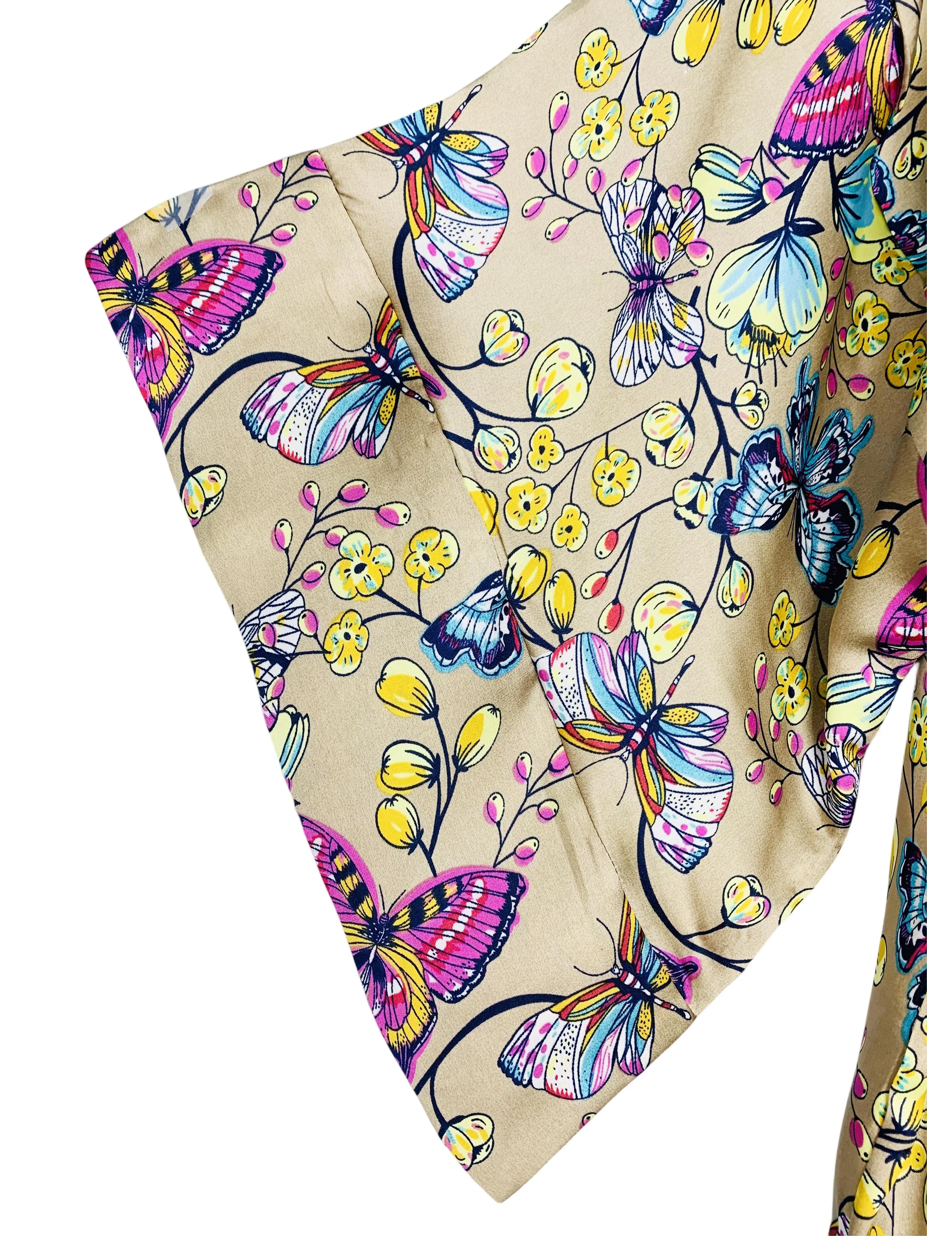 JC083378-4 Taupe-Multi Sleeve-Detailed Butterfly Kimono