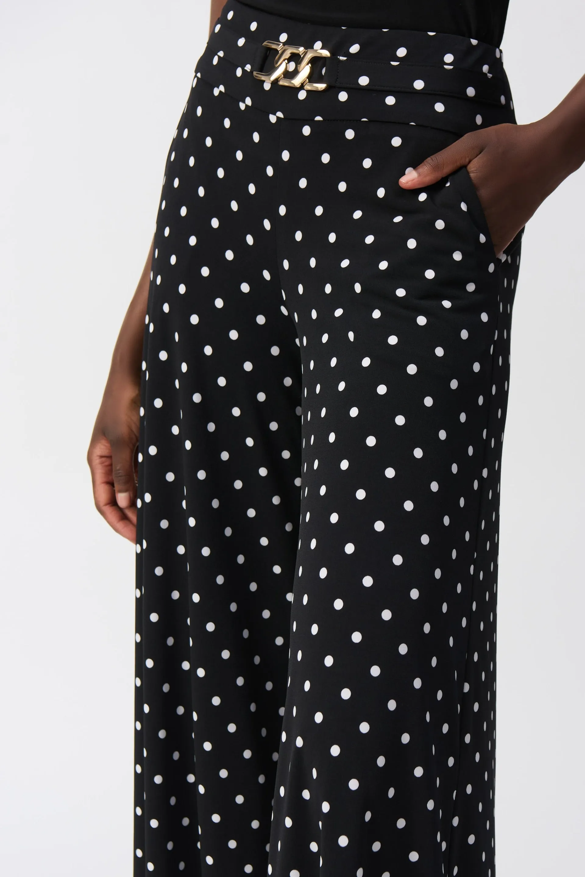 Joseph Ribkoff Black/Vanilla Dot Print Pull-On Culotte Pants Style 251040