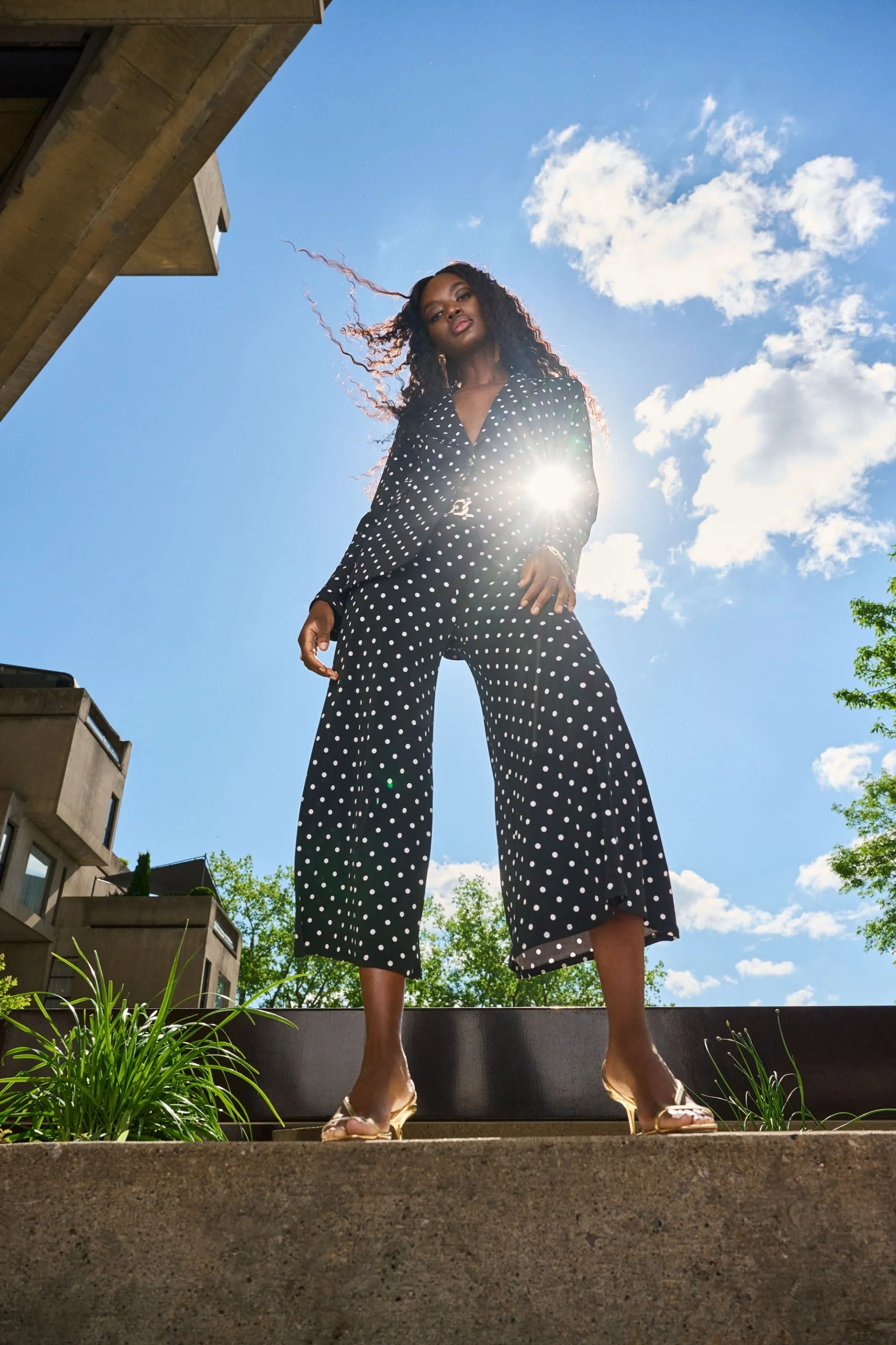 Joseph Ribkoff Black/Vanilla Dot Print Pull-On Culotte Pants Style 251040