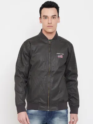 JUMP USA Men Black Solid Casual Biker Jacket