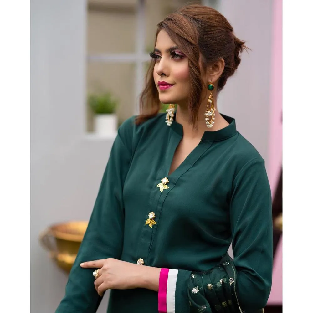 Kairos- Green Raven Gold Satin Georgette