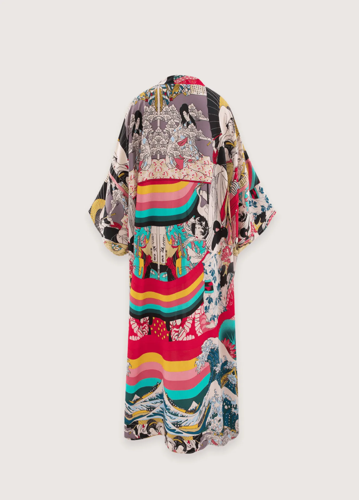 Kimono long à imprimé japonais