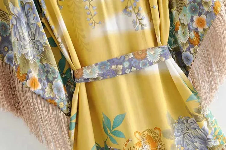 Kimono Mini Dress with Tassels