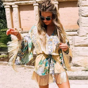 Kimono Mini Dress with Tassels