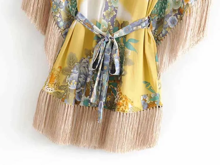 Kimono Mini Dress with Tassels
