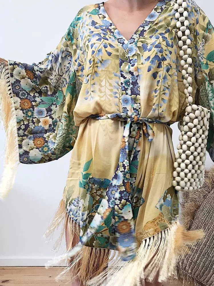 Kimono Mini Dress with Tassels