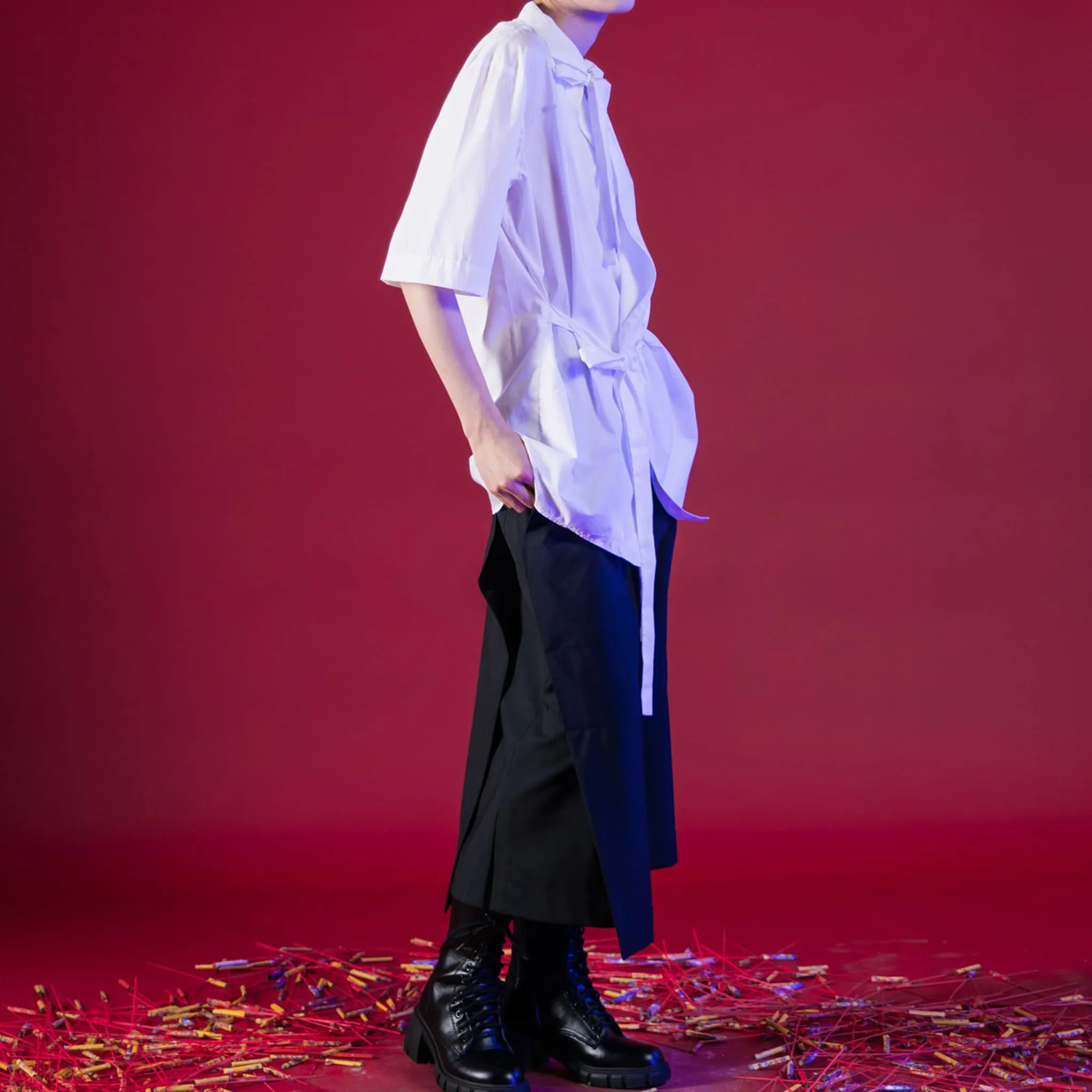Kimono Style Deconstructed Shirt With Short Sleeves