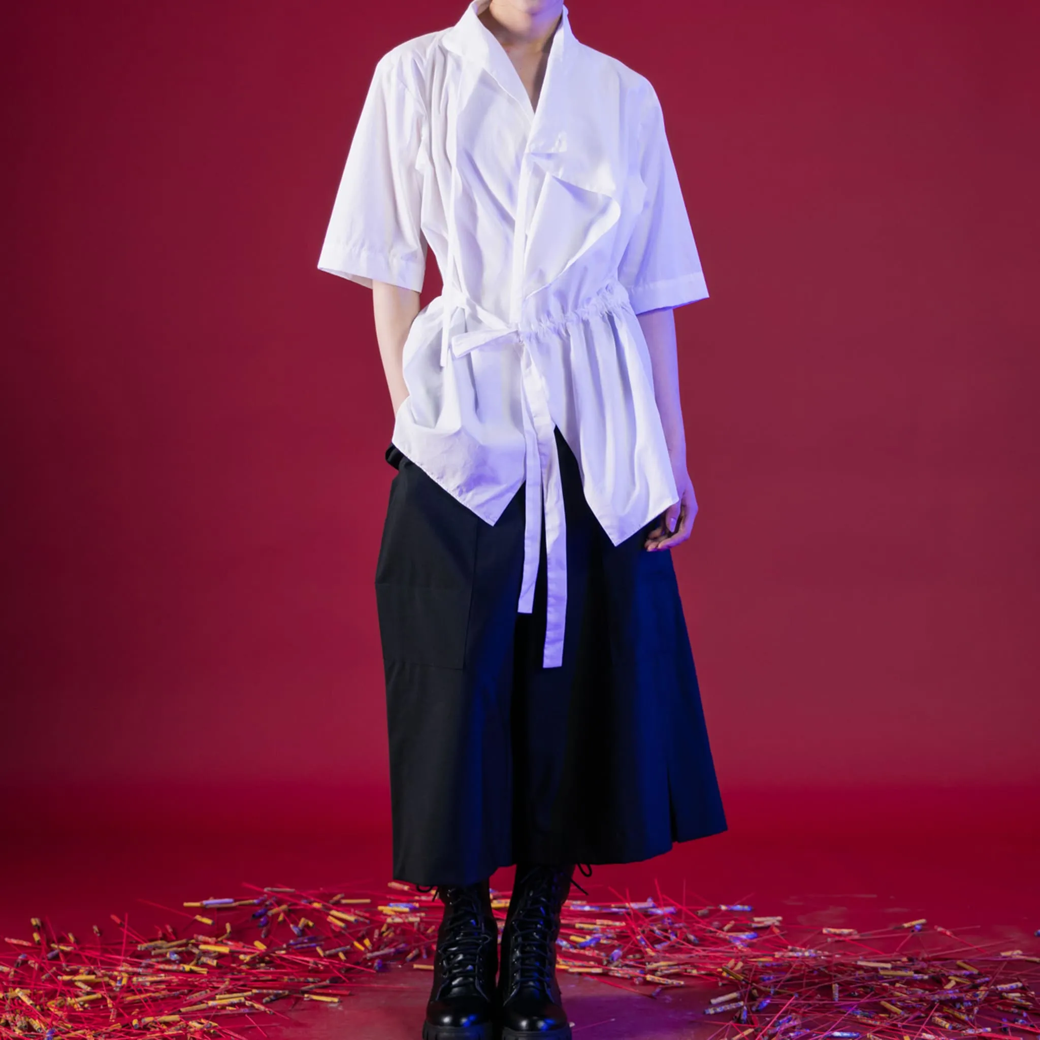 Kimono Style Deconstructed Shirt With Short Sleeves