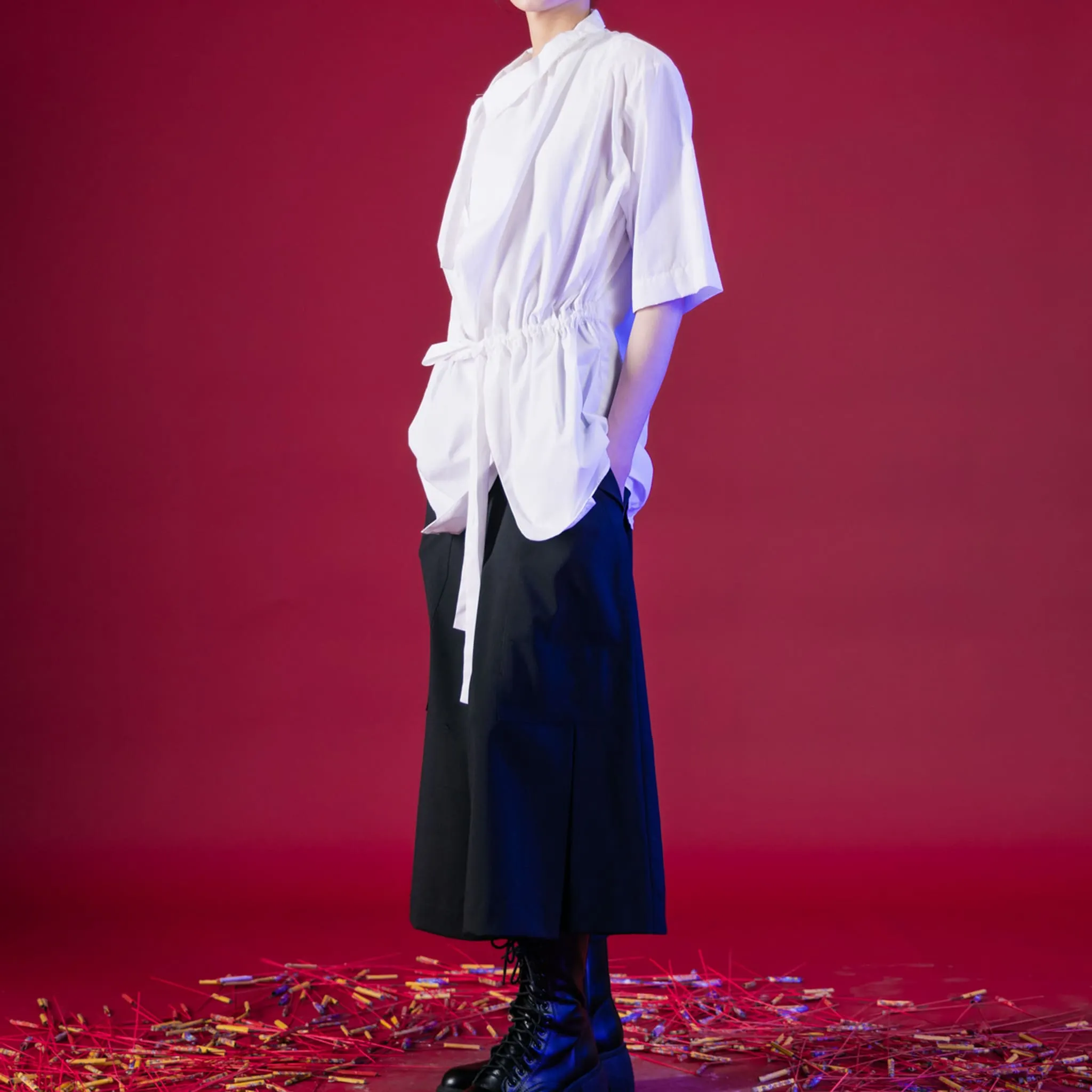 Kimono Style Deconstructed Shirt With Short Sleeves