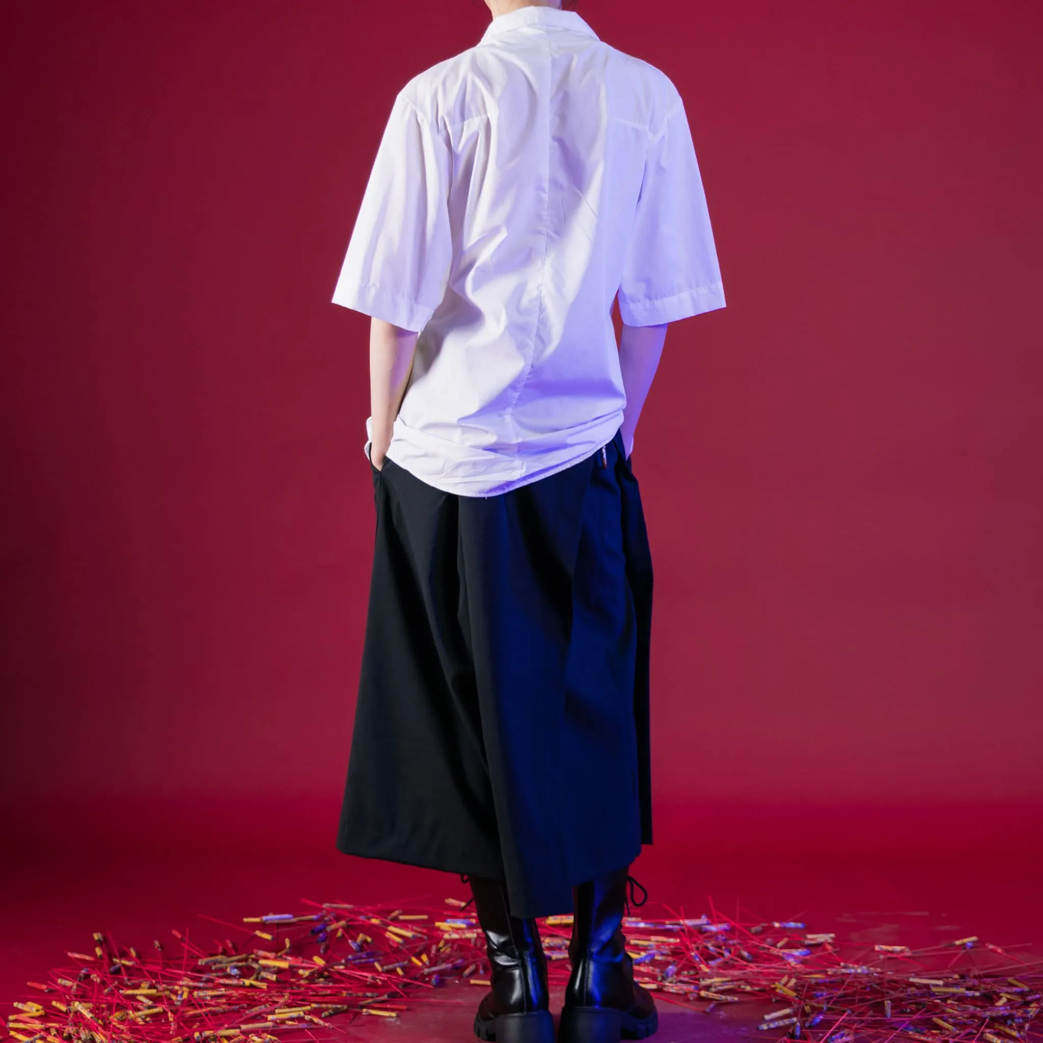 Kimono Style Deconstructed Shirt With Short Sleeves