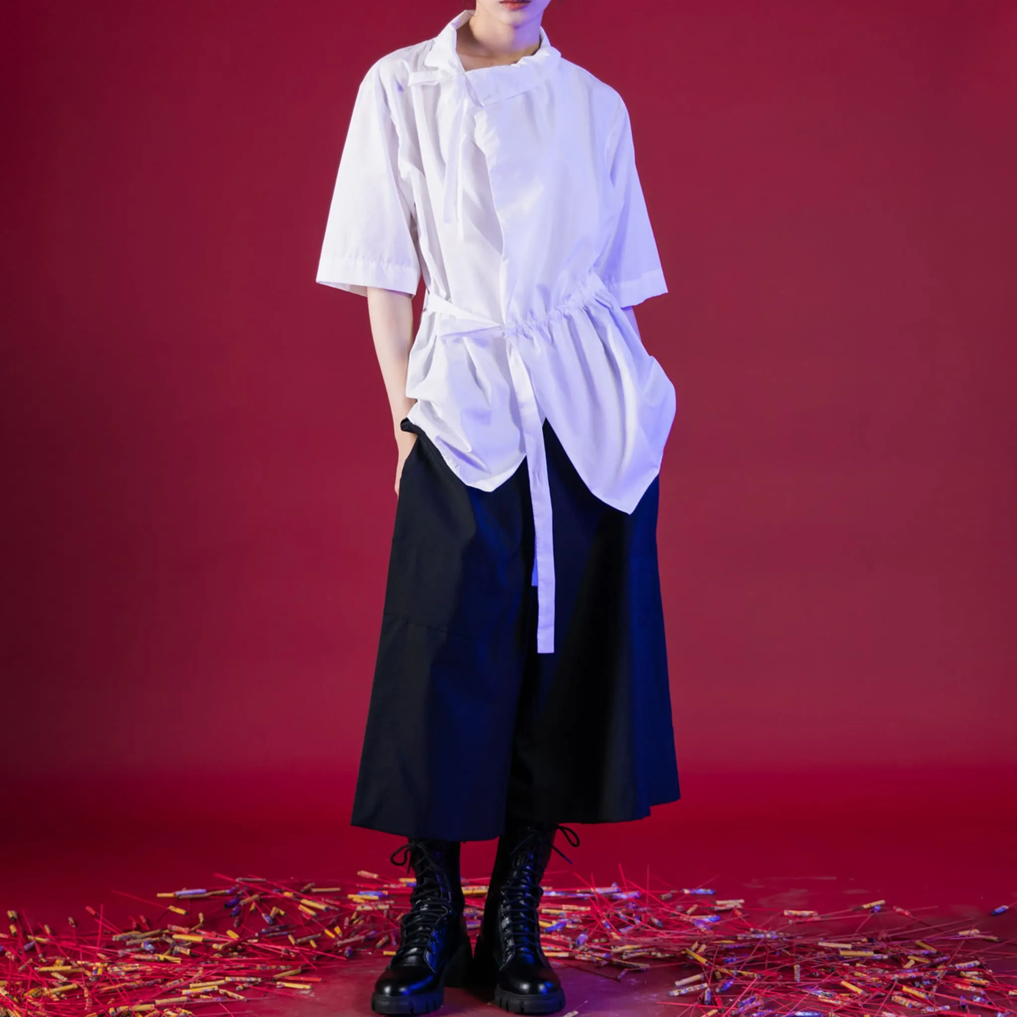 Kimono Style Deconstructed Shirt With Short Sleeves