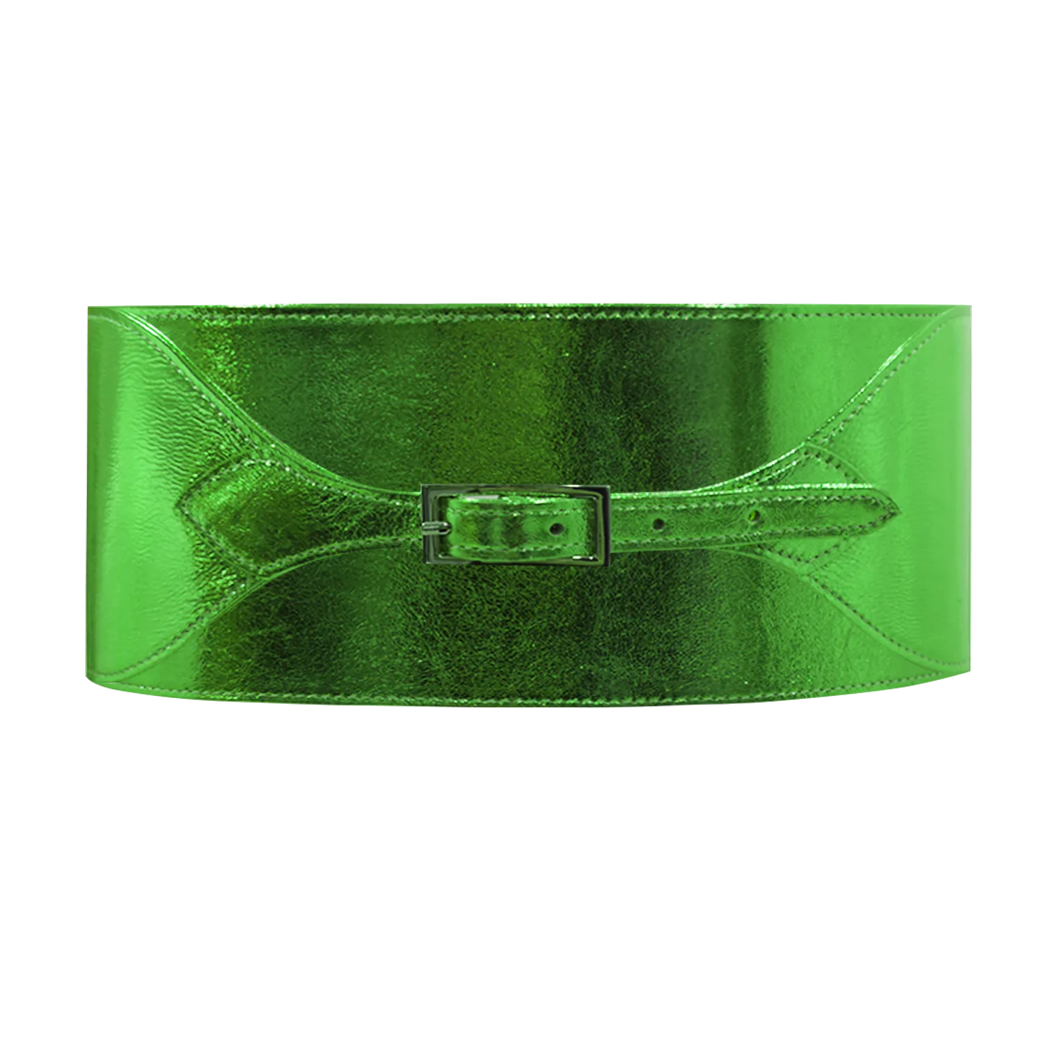 【KIMONO】Metallic Foil Leather Belt – Emerald