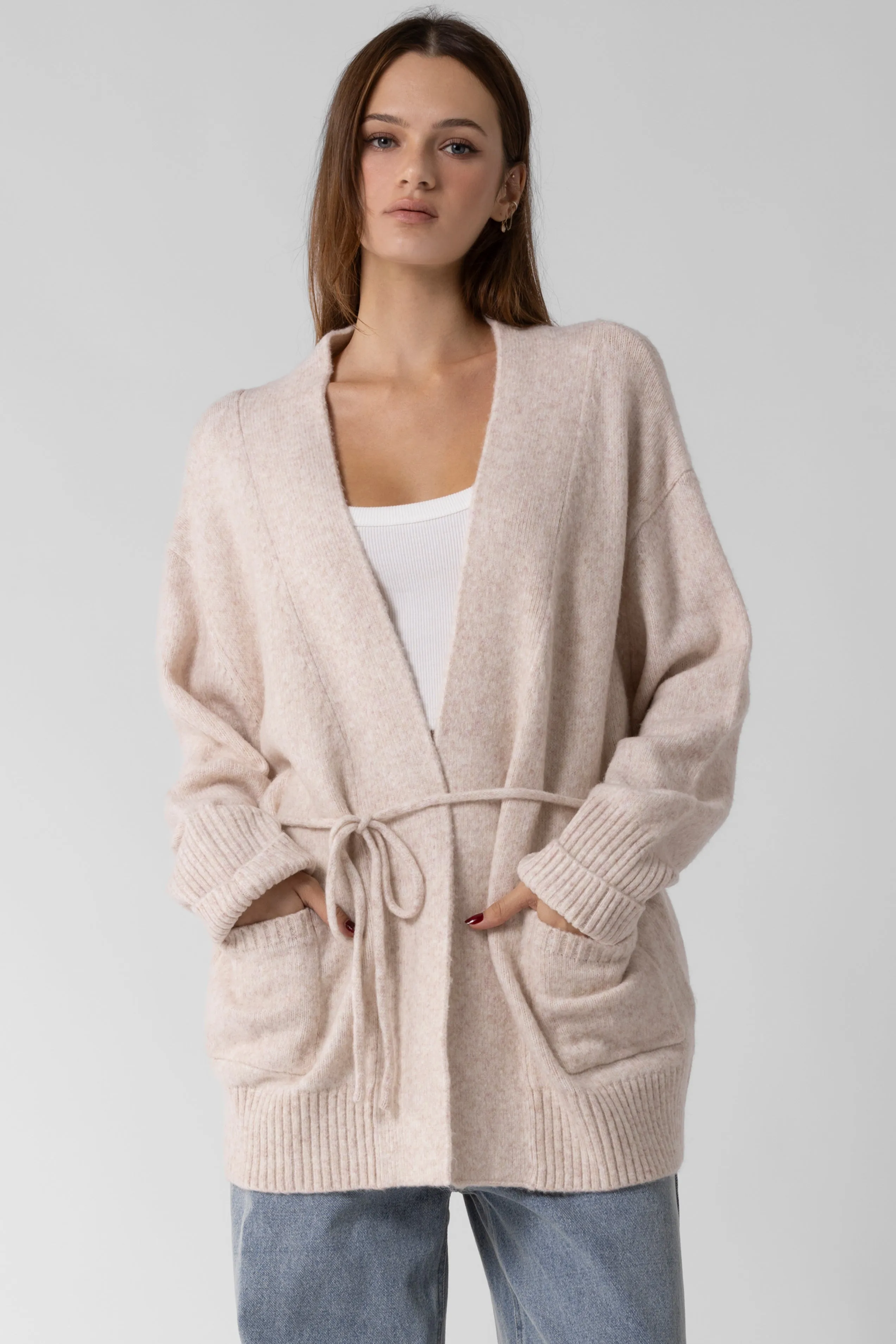 Knitted Wool Blend Open Cardigan