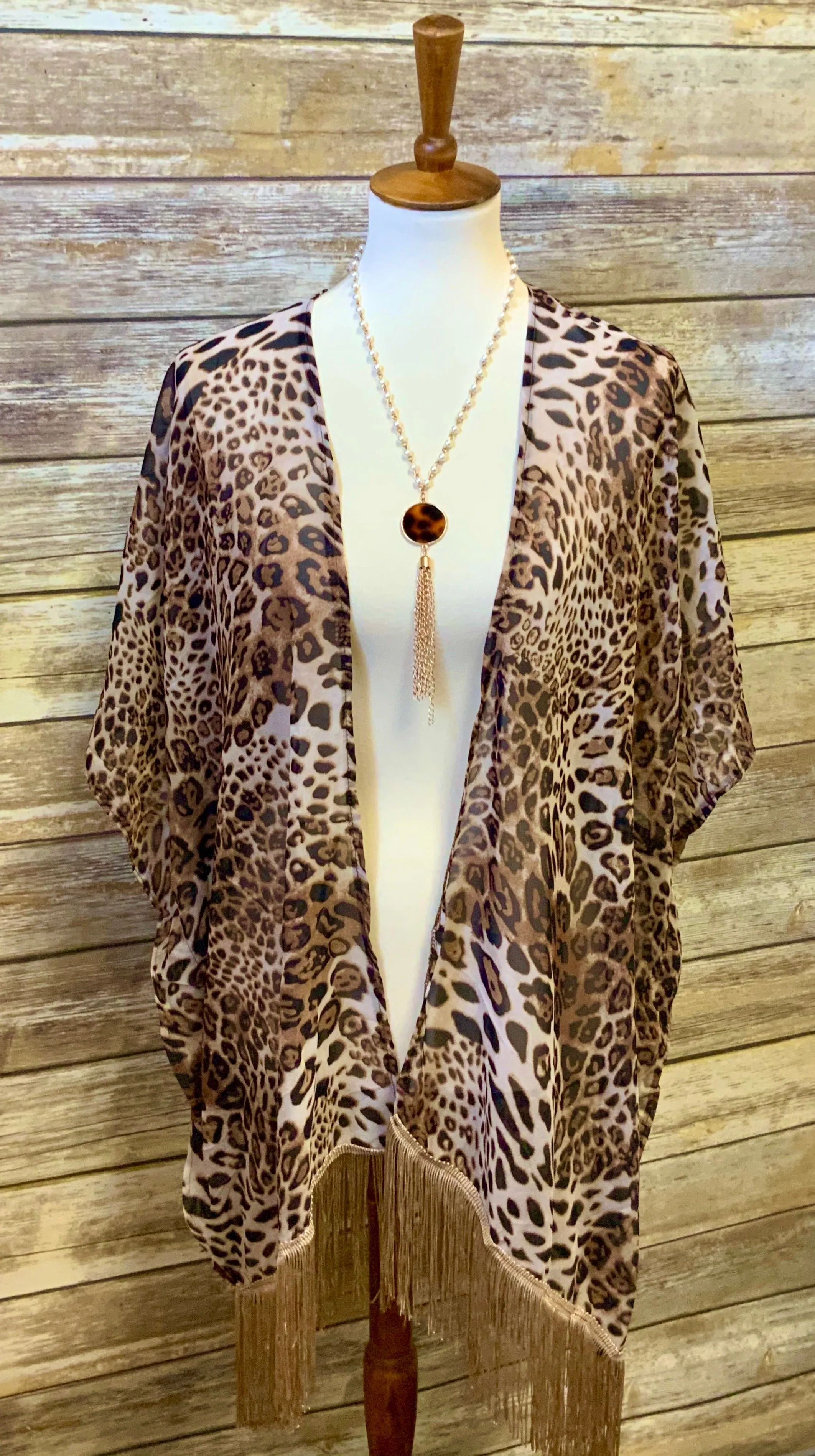 Leopard Print Fringe Tassel Kimono