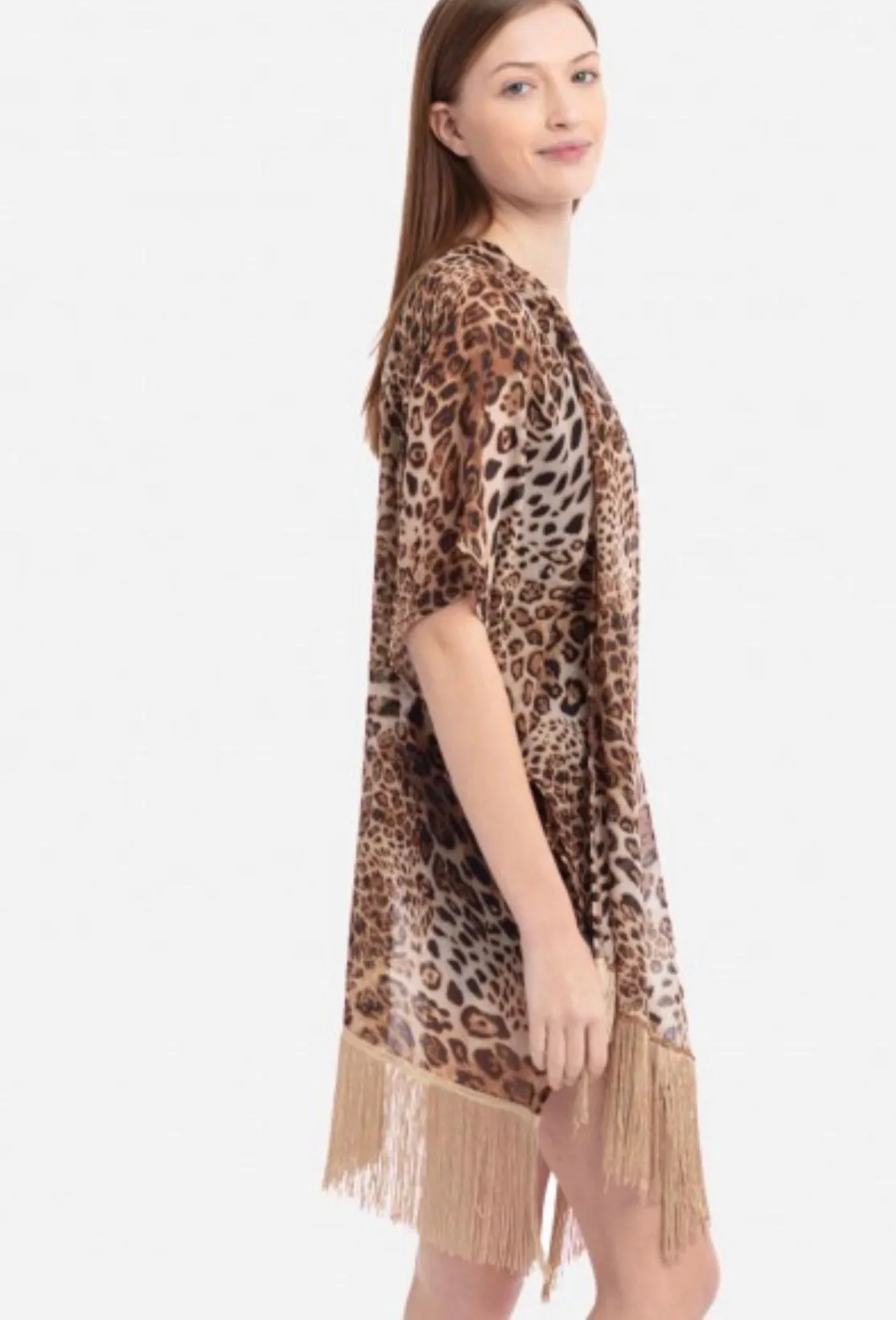 Leopard Print Fringe Tassel Kimono