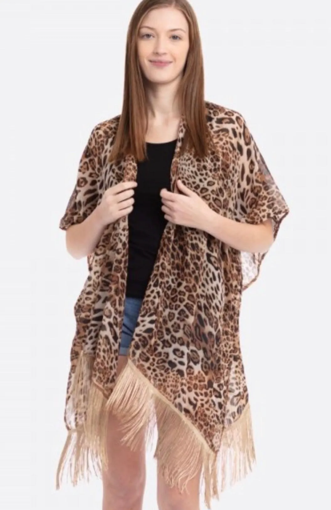 Leopard Print Fringe Tassel Kimono