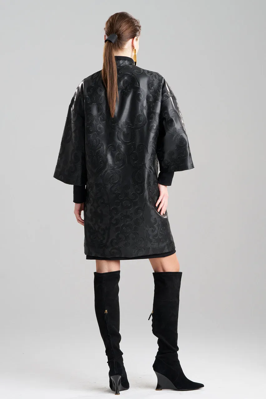 Leticia Embroidered Faux Leather Kimono Coat