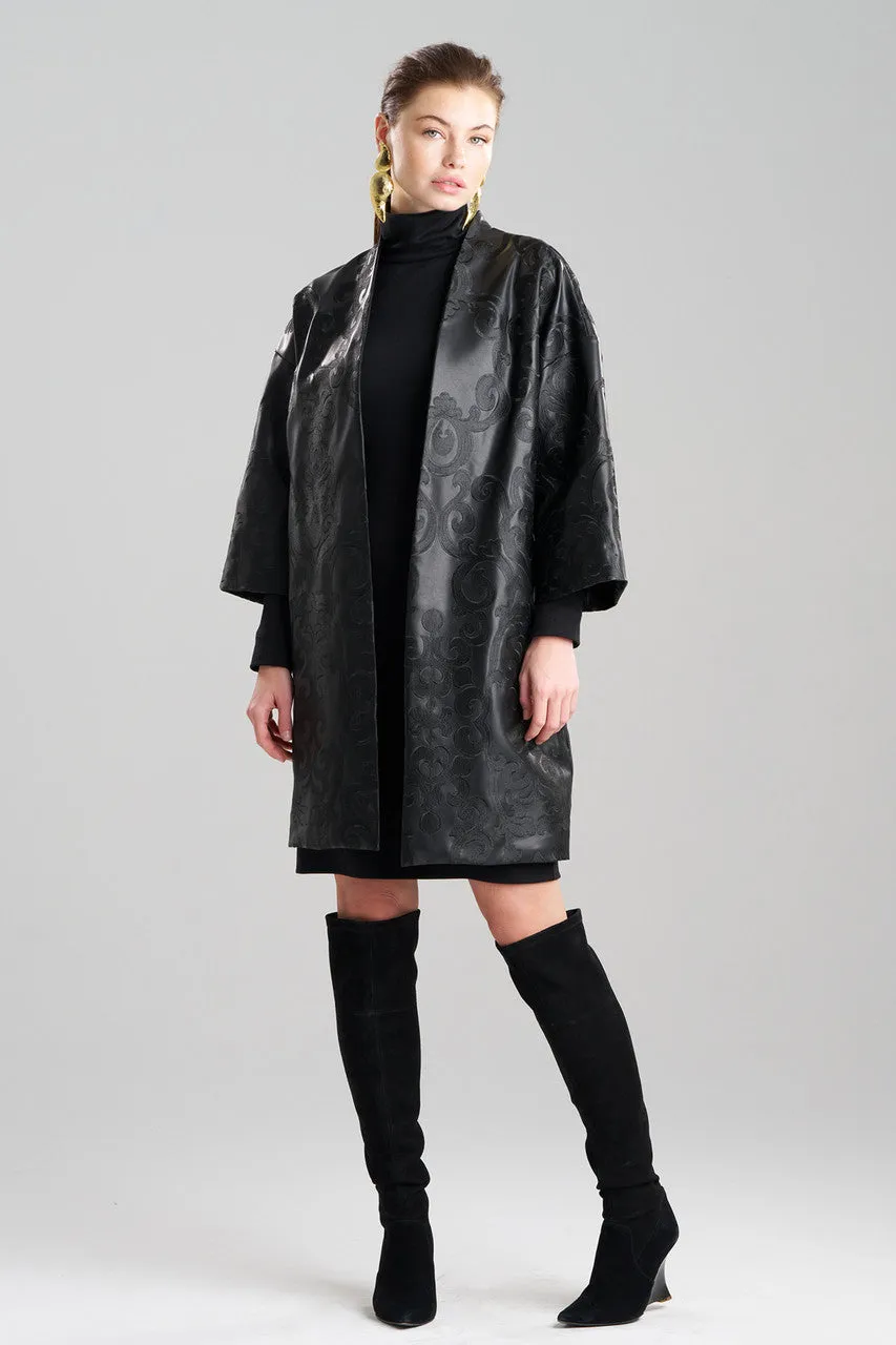 Leticia Embroidered Faux Leather Kimono Coat