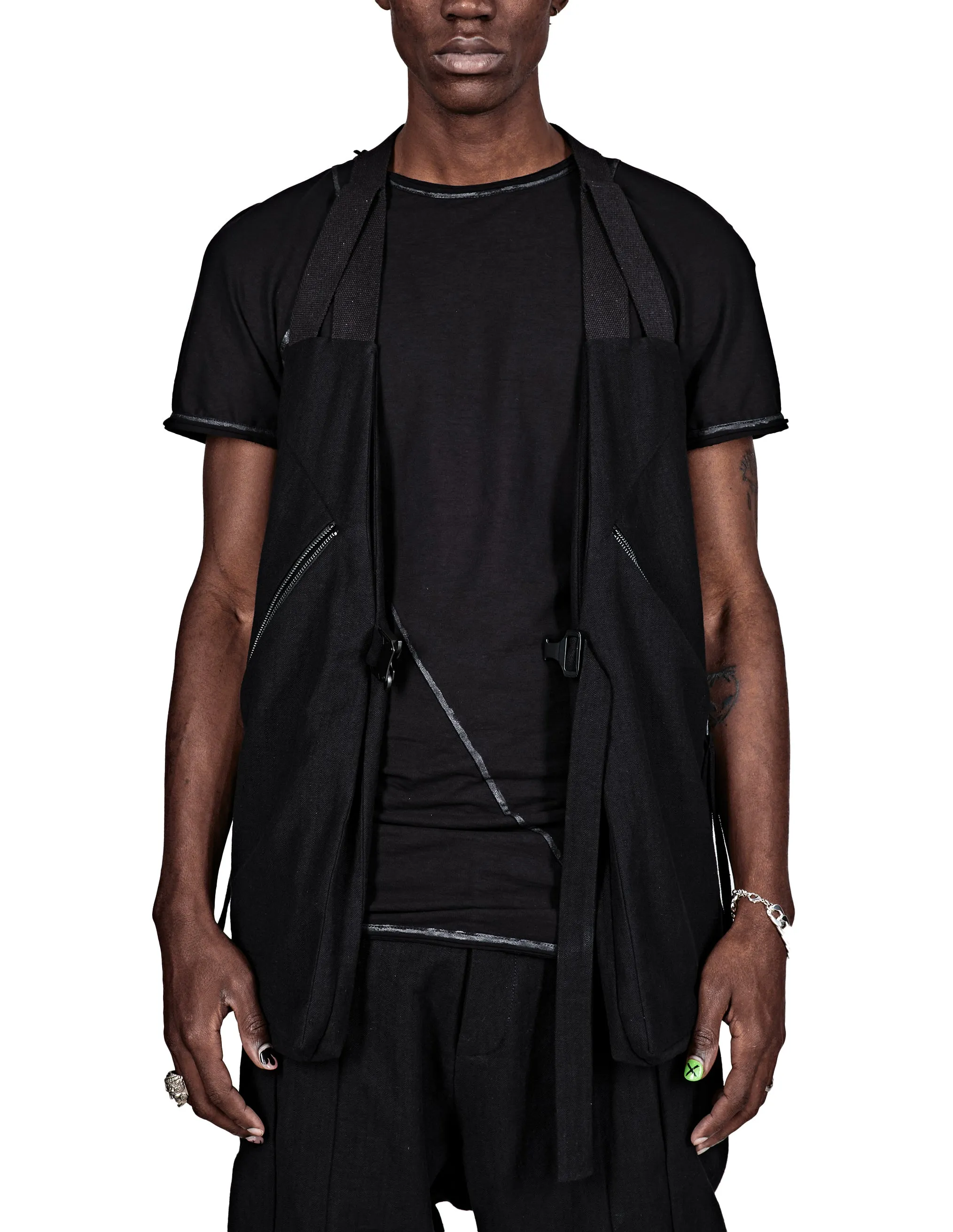 Linen-Blend Buckle Vest