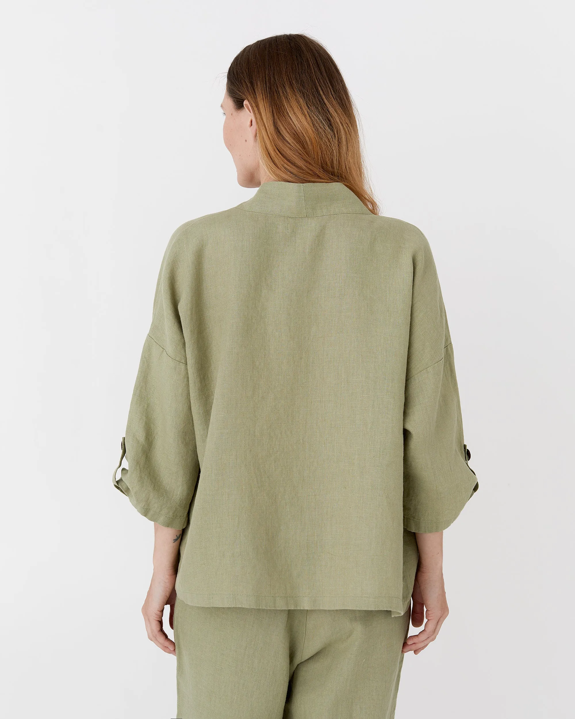 Linen kimono jacket BANOS in Sage