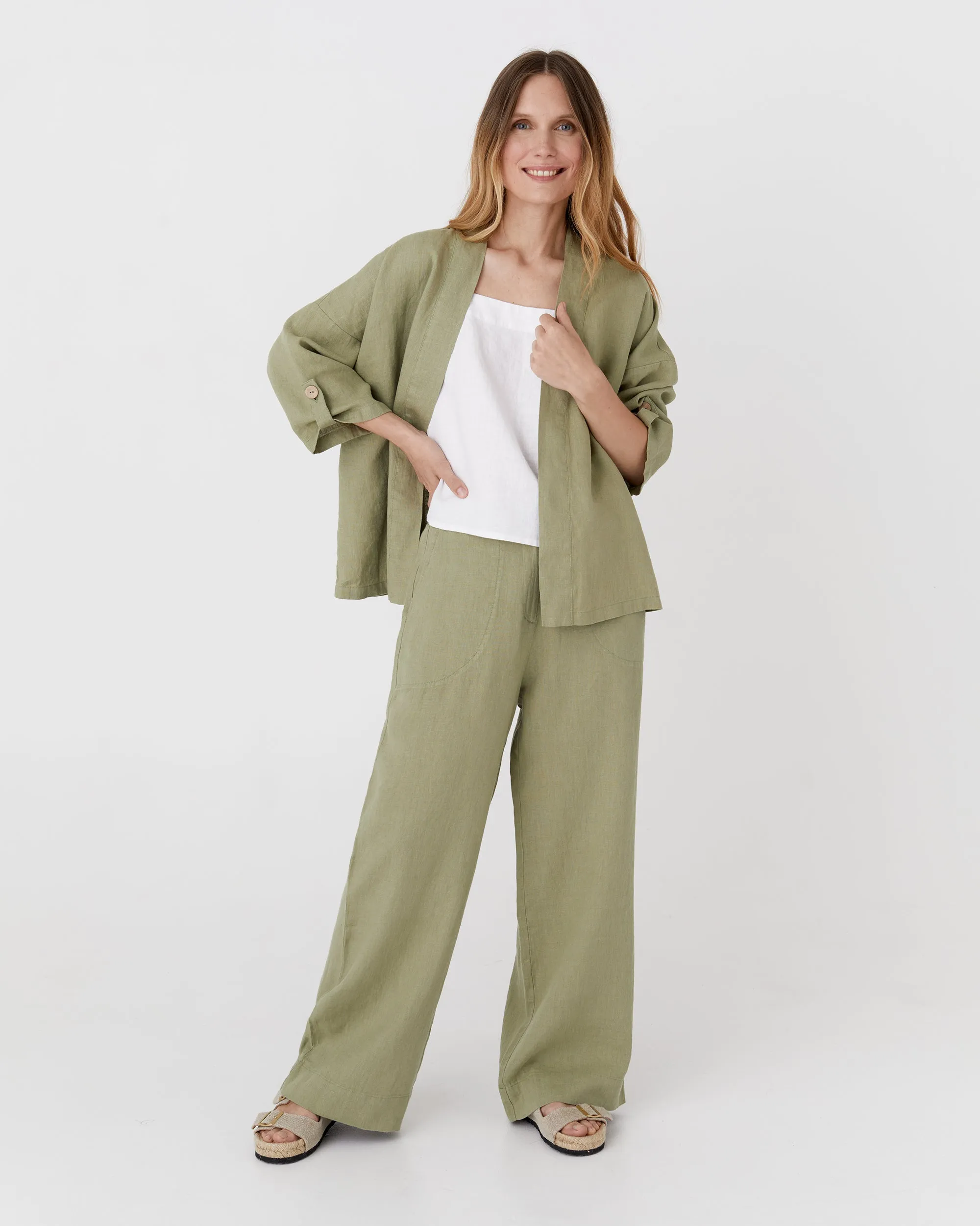 Linen kimono jacket BANOS in Sage