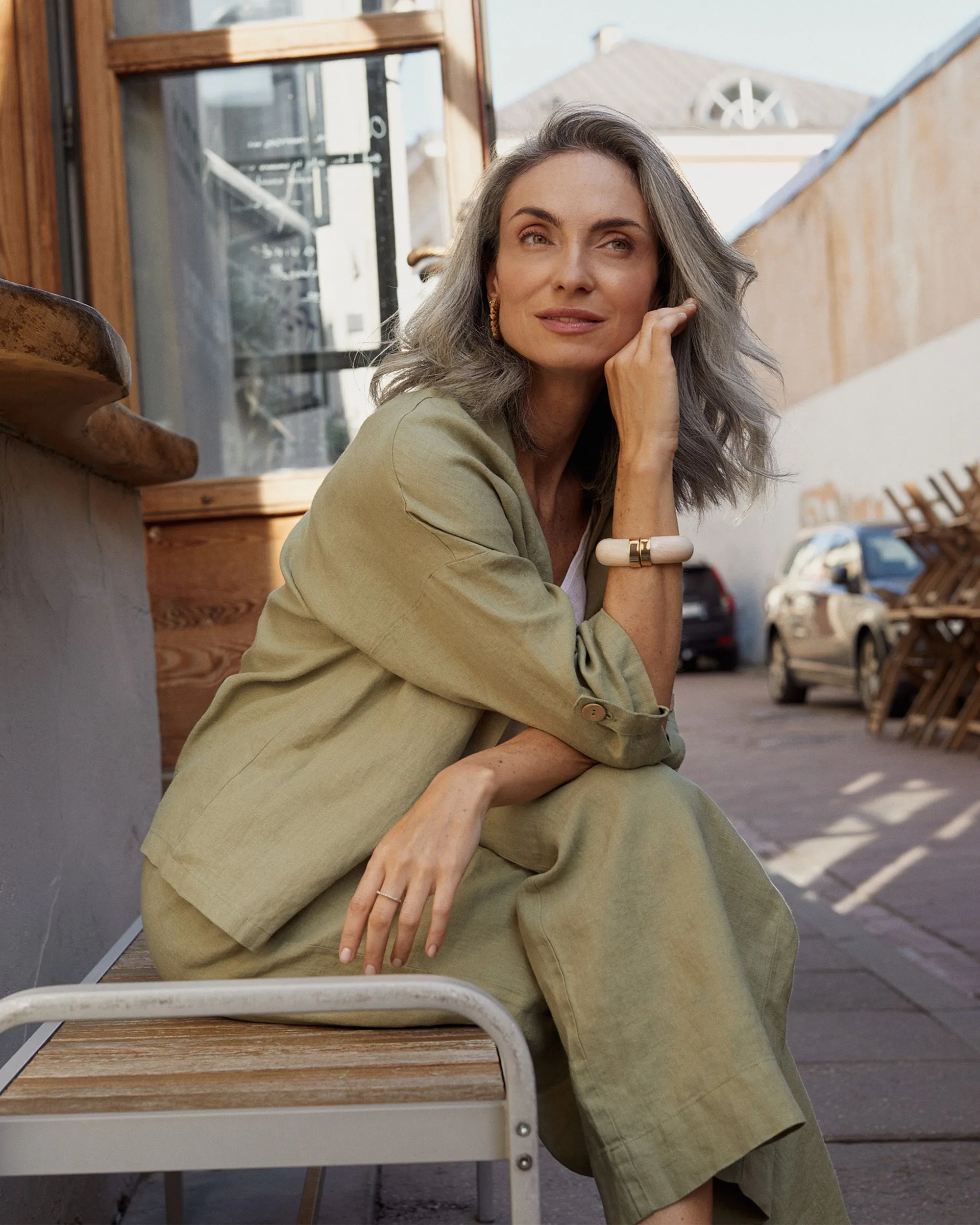 Linen kimono jacket BANOS in Sage