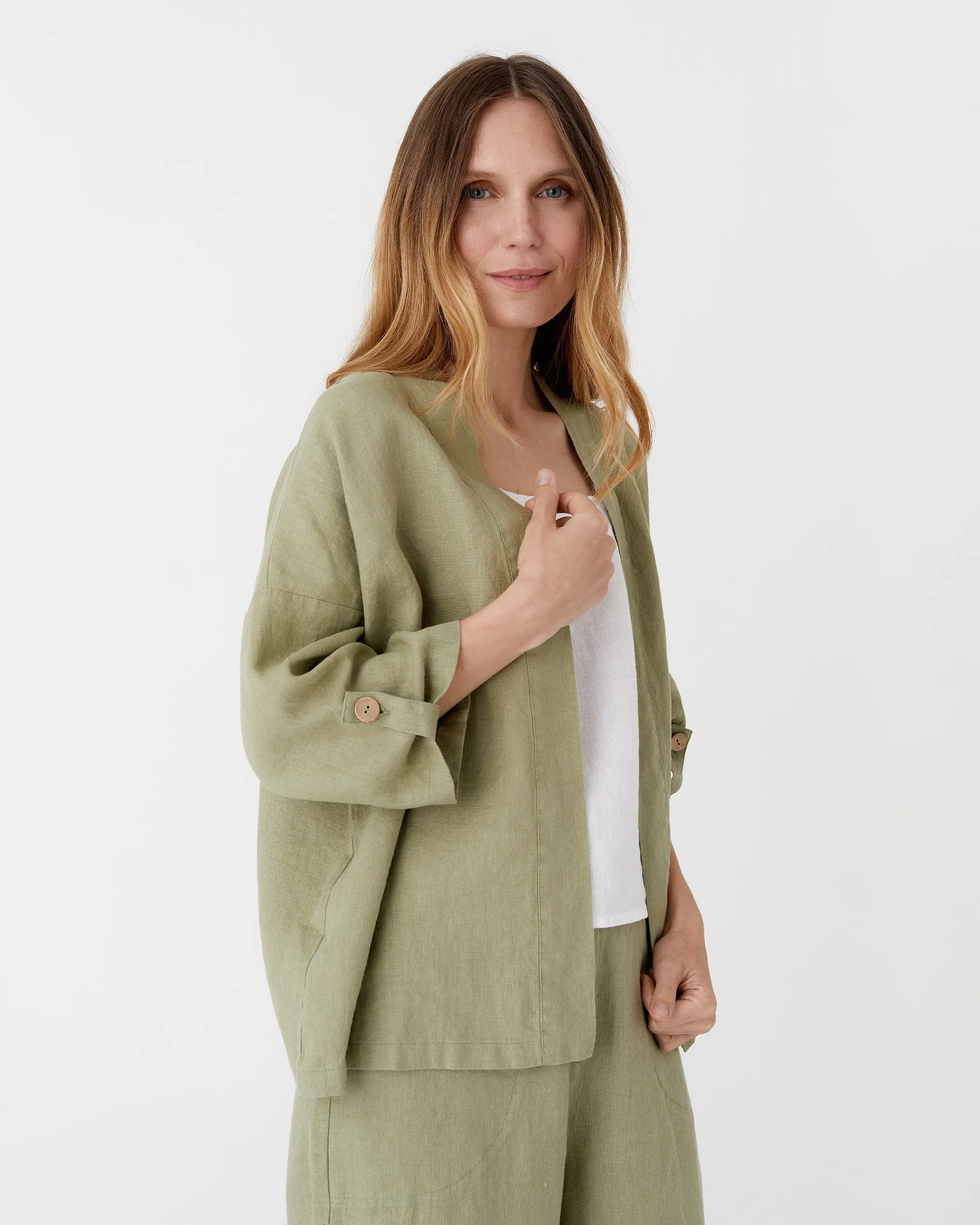 Linen kimono jacket BANOS in Sage