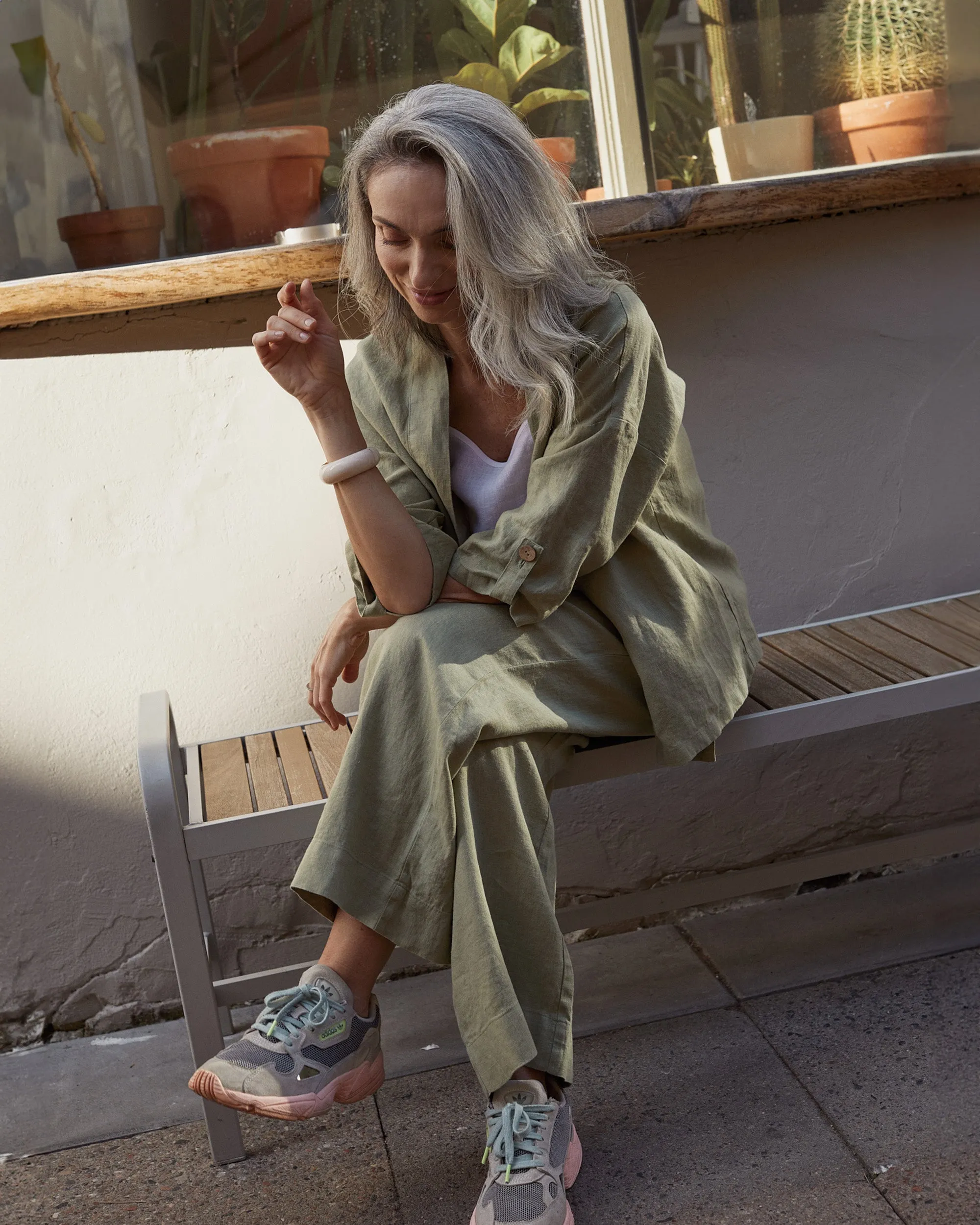 Linen kimono jacket BANOS in Sage