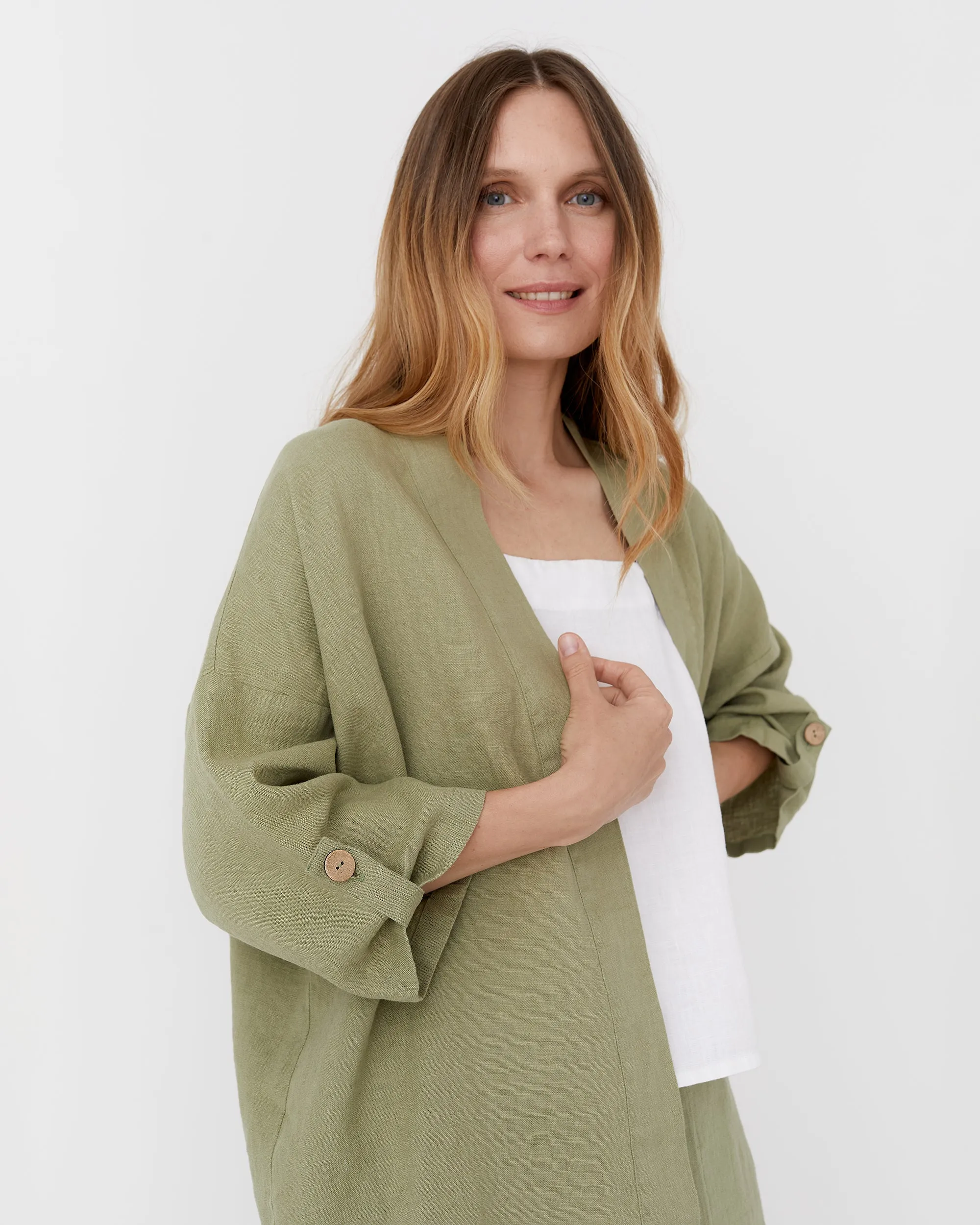 Linen kimono jacket BANOS in Sage