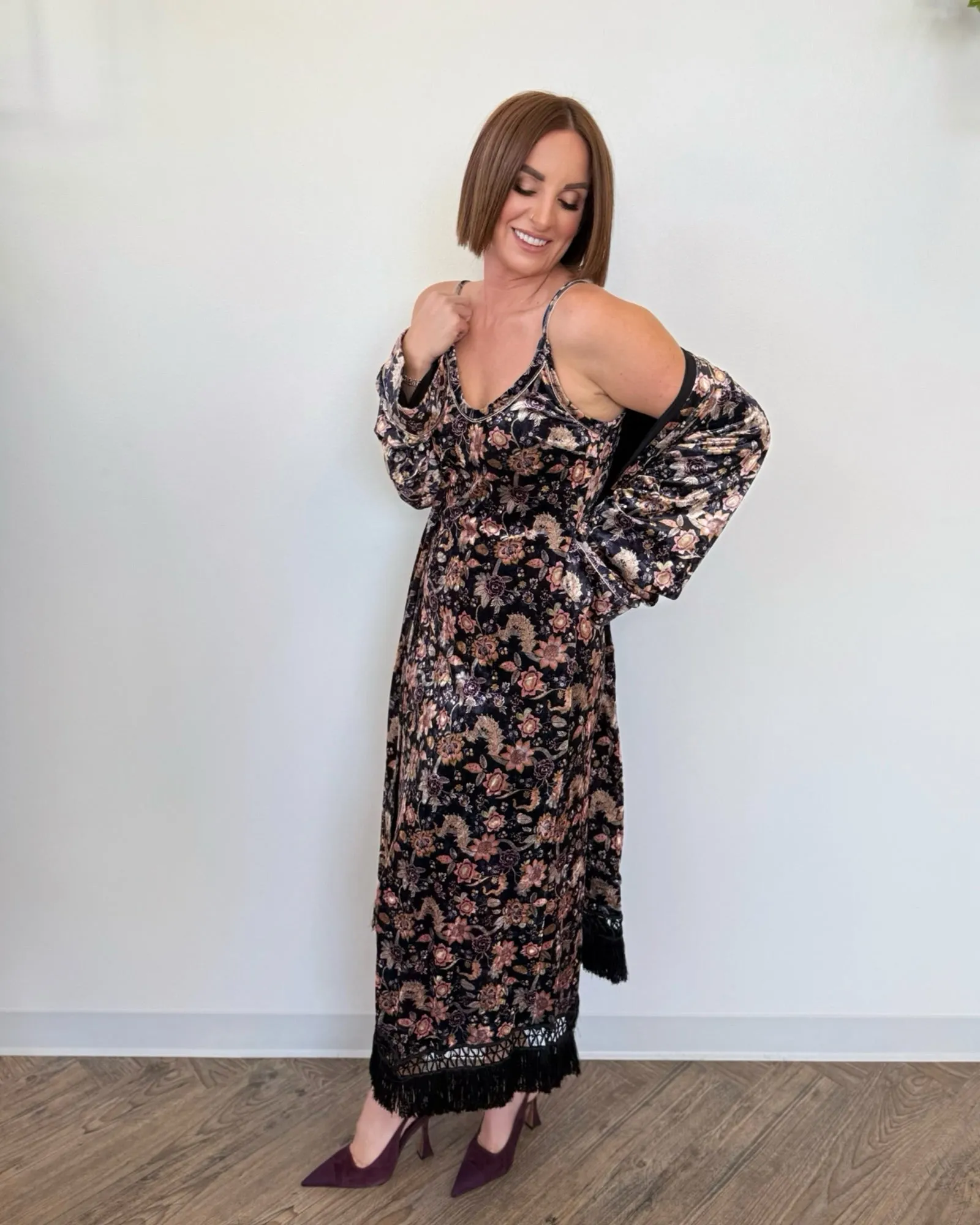 Liora Floral Print Velvet Kimono