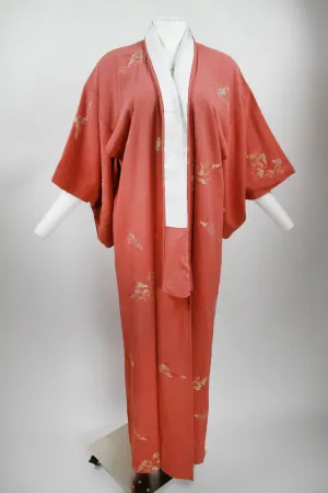 Long dusty pink Kimono with iridescent tree pattern – S