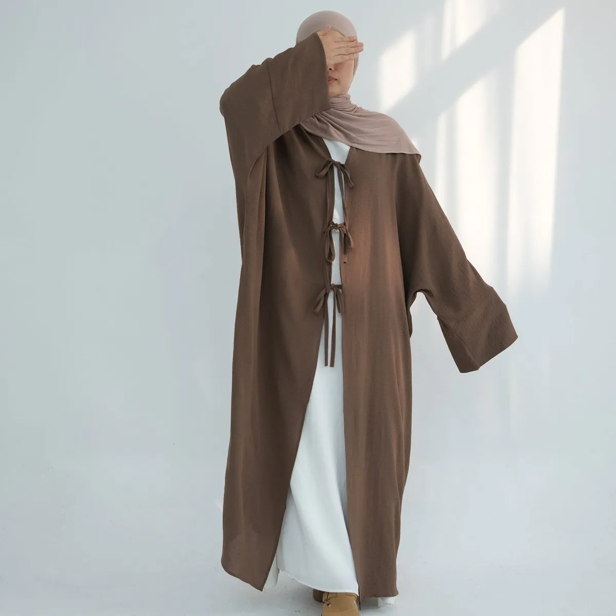 Loose Lace-Up Kimono Open Abaya (MOA107)