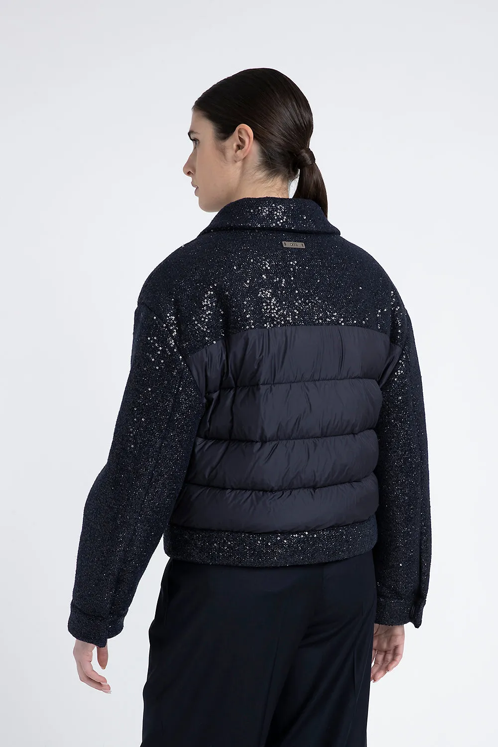 Lurex fabric down jacket with sequins