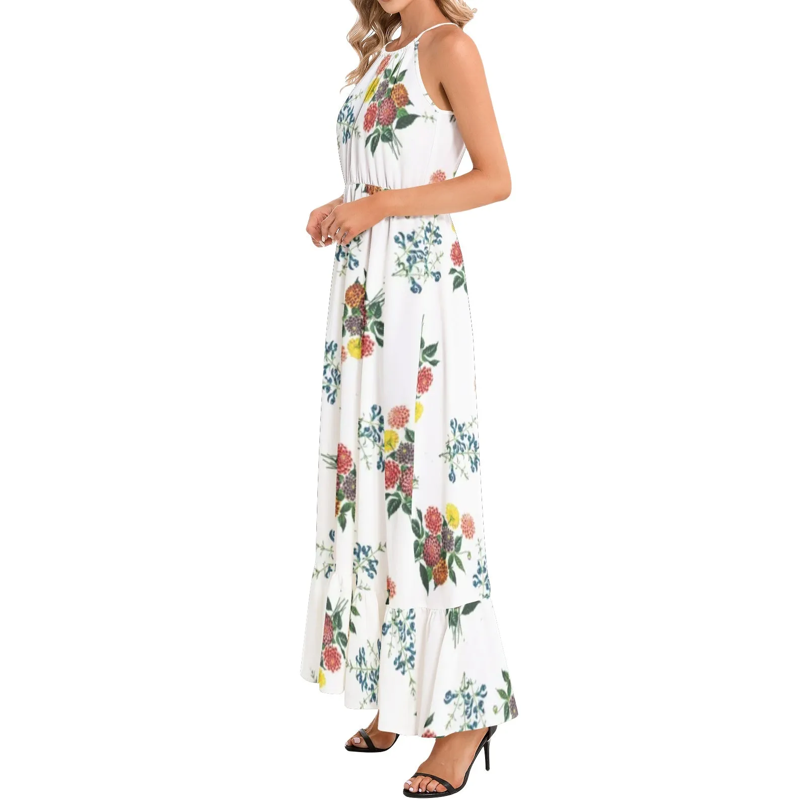 M Kemp Dahlia Ruffle Hem Halter Neck Maxi Dress