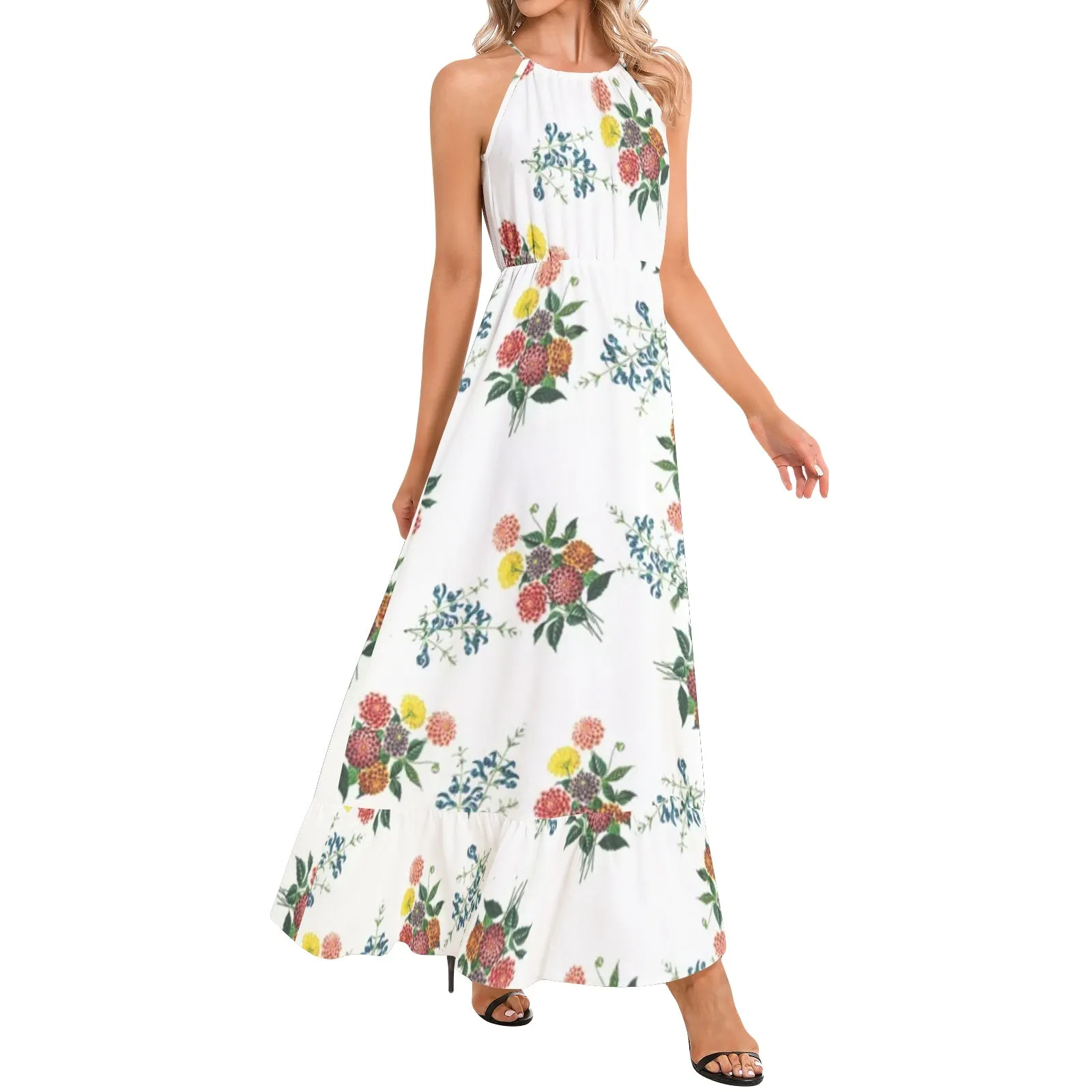 M Kemp Dahlia Ruffle Hem Halter Neck Maxi Dress