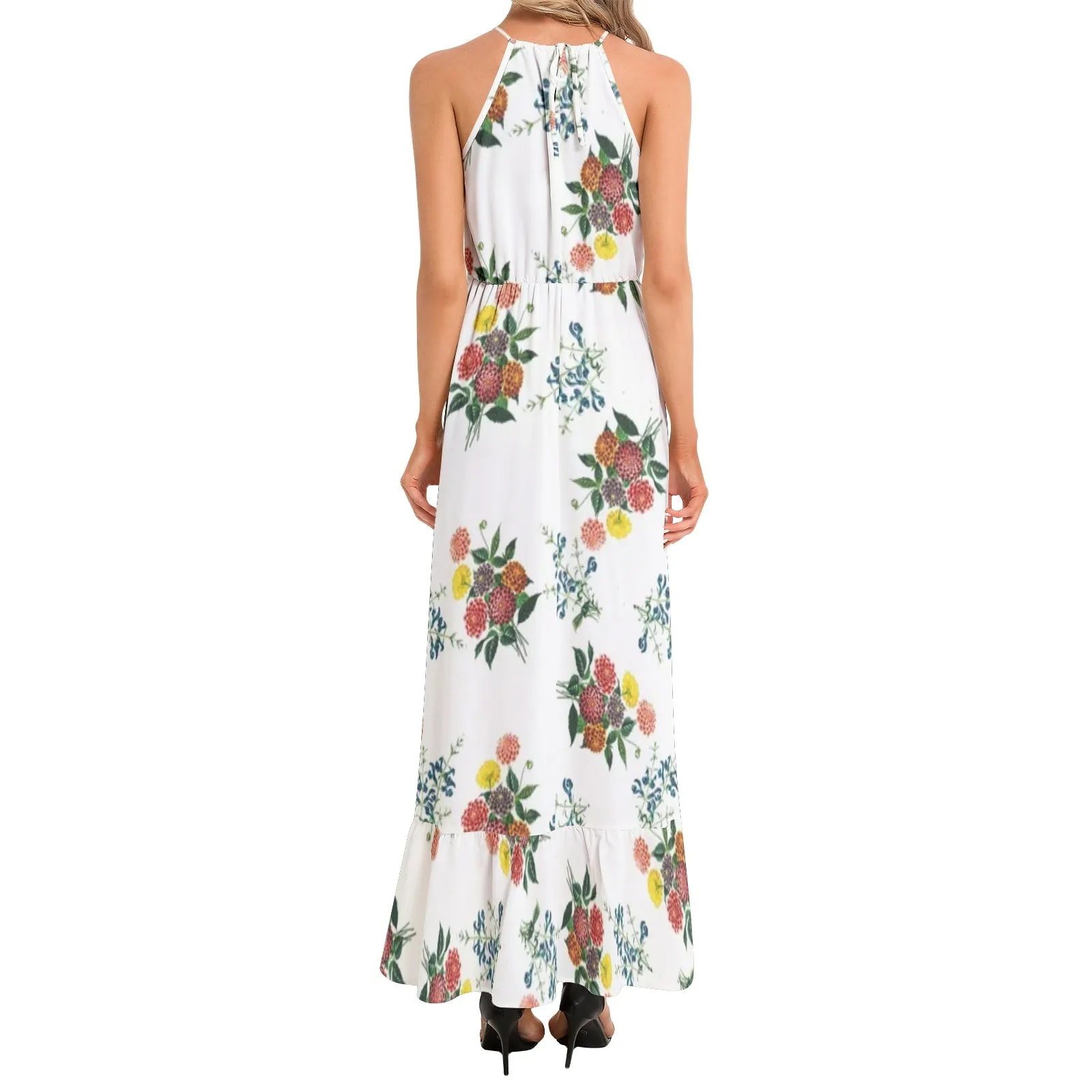 M Kemp Dahlia Ruffle Hem Halter Neck Maxi Dress