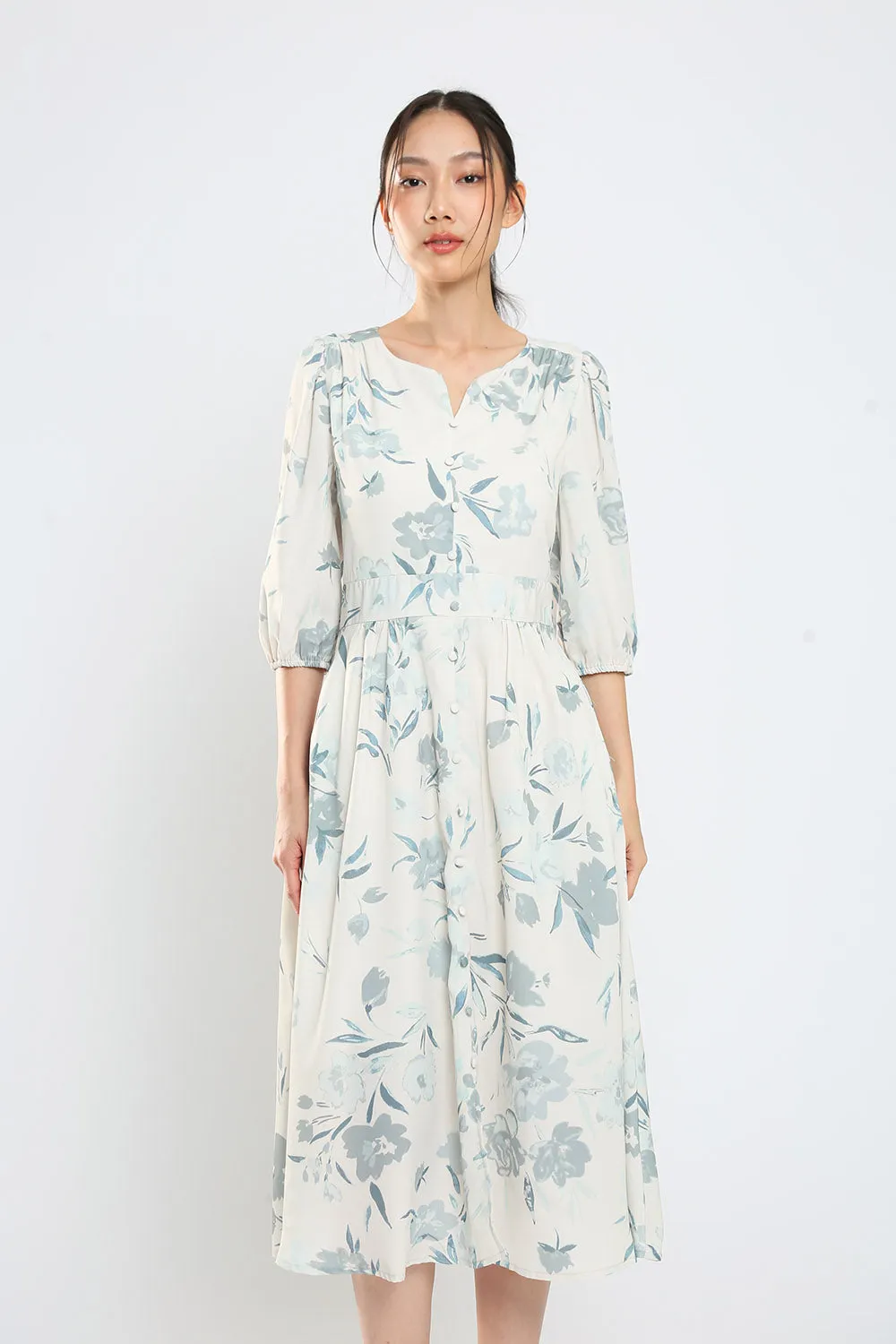 Marcy Maxi Dress in Grey Floral
