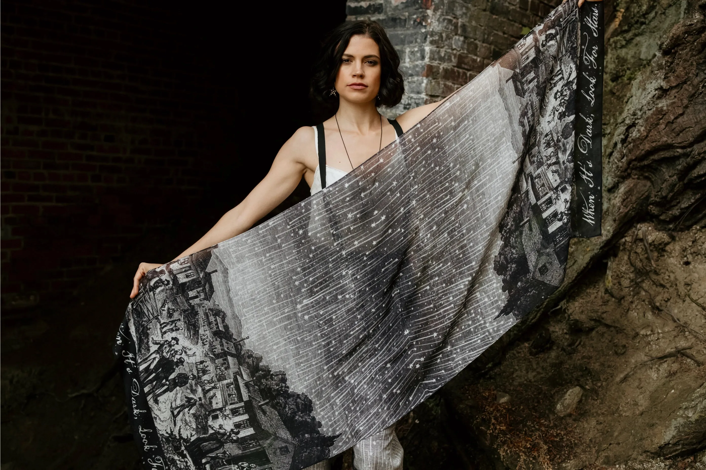 Market Of Stars Stargazer Bohemian Bamboo Scarf with Falling Stars