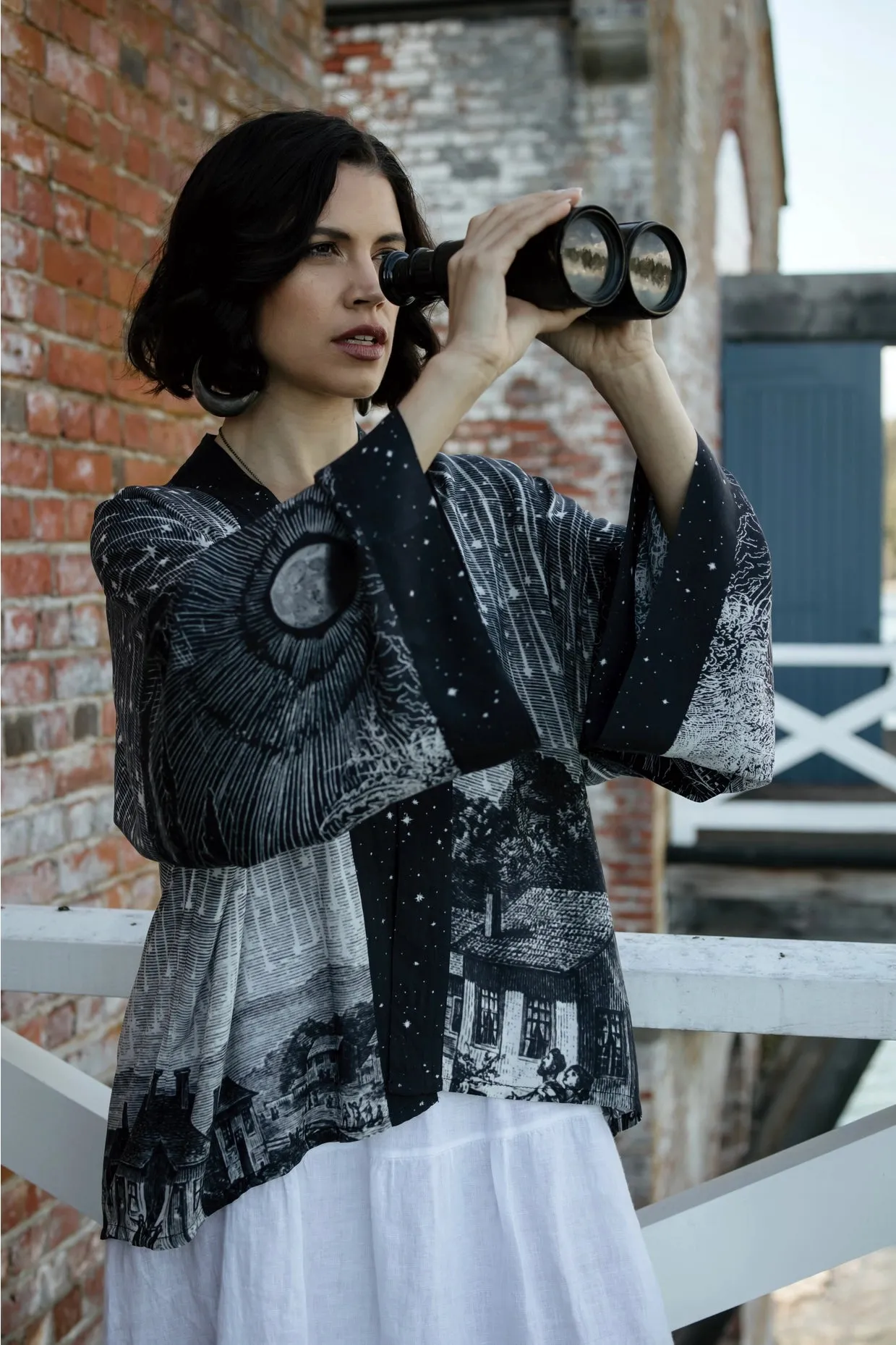Market Of Stars Stargazer Cropped Bamboo Kimono Cardigan with Falling Stars
