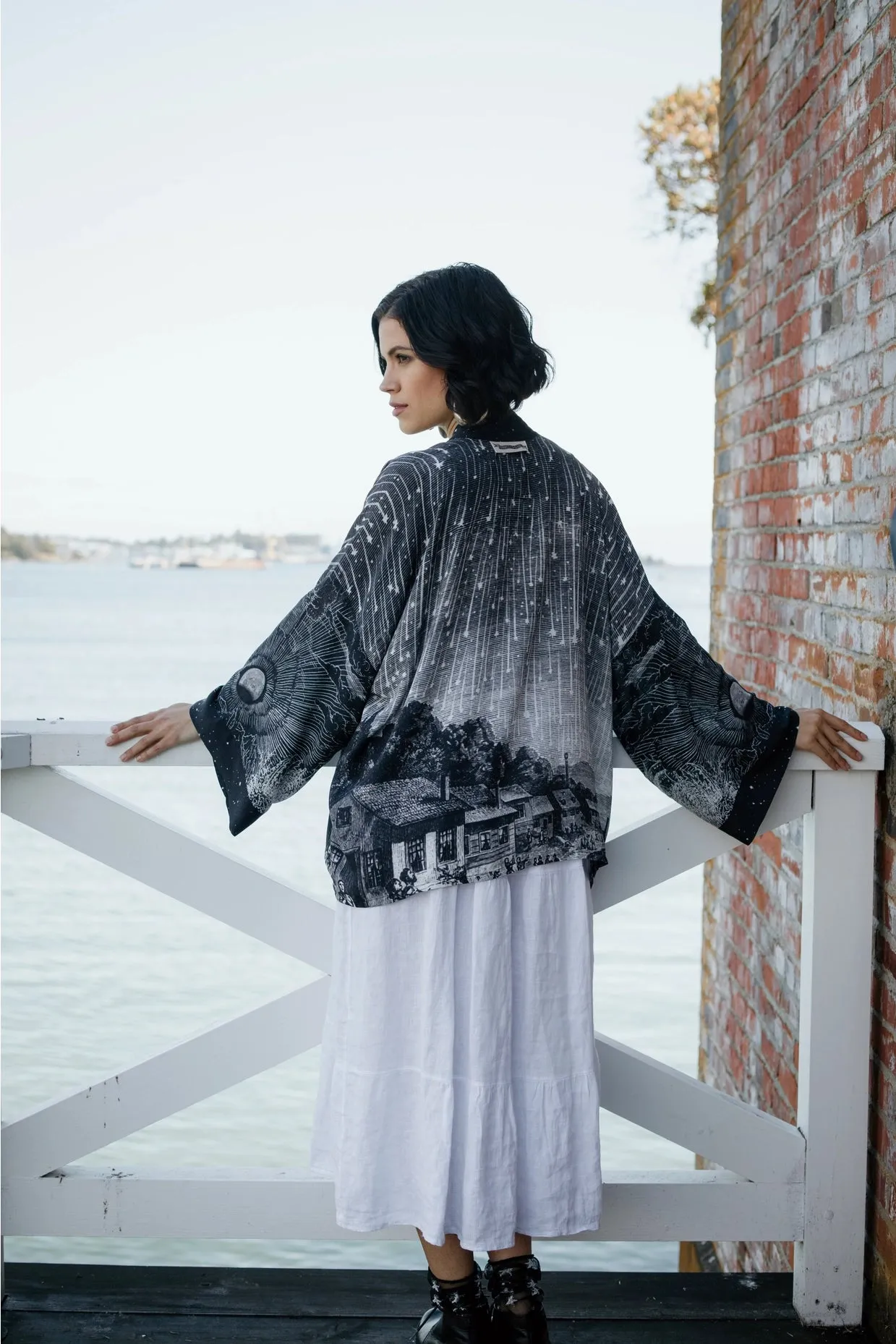 Market Of Stars Stargazer Cropped Bamboo Kimono Cardigan with Falling Stars