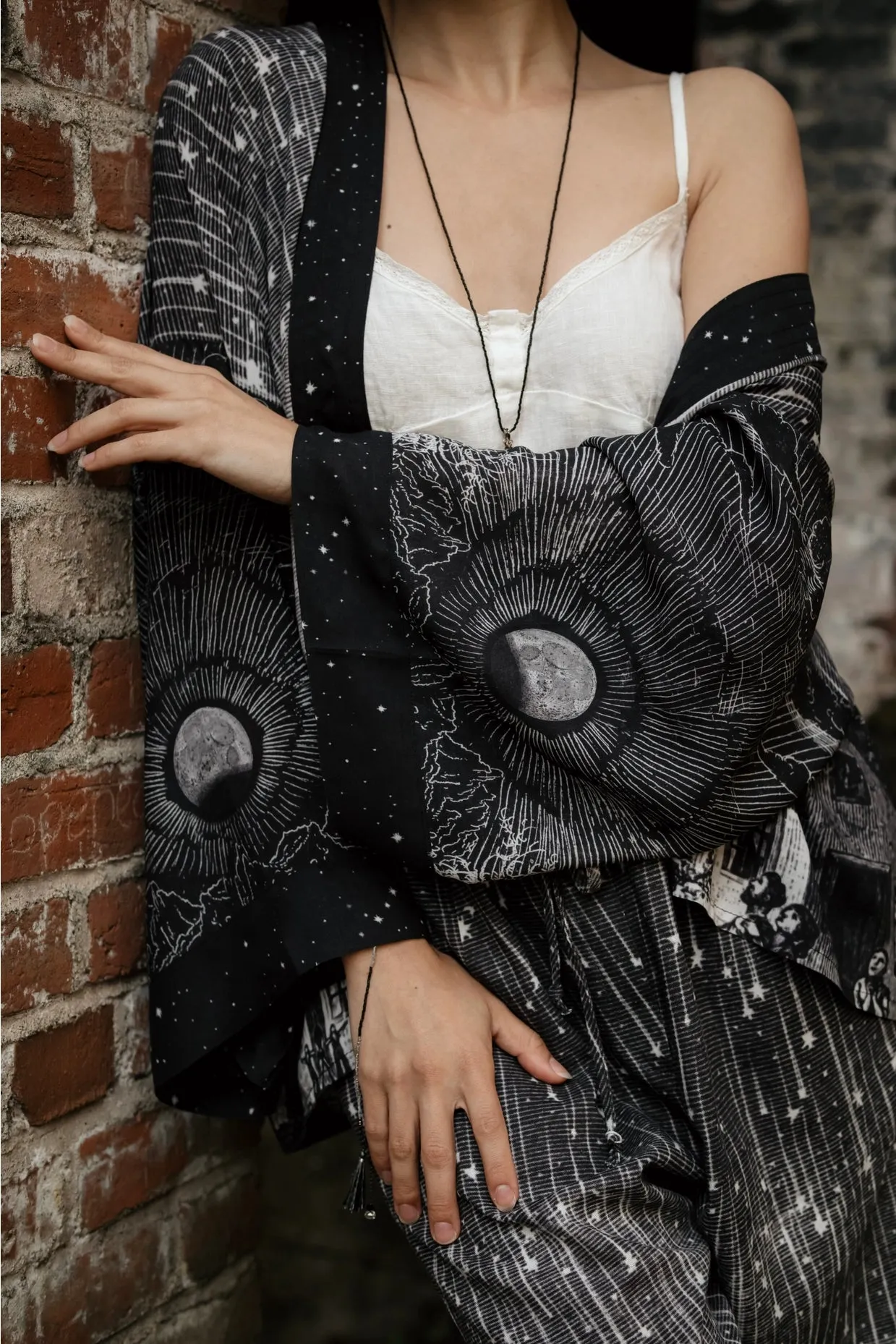 Market Of Stars Stargazer Cropped Bamboo Kimono Cardigan with Falling Stars