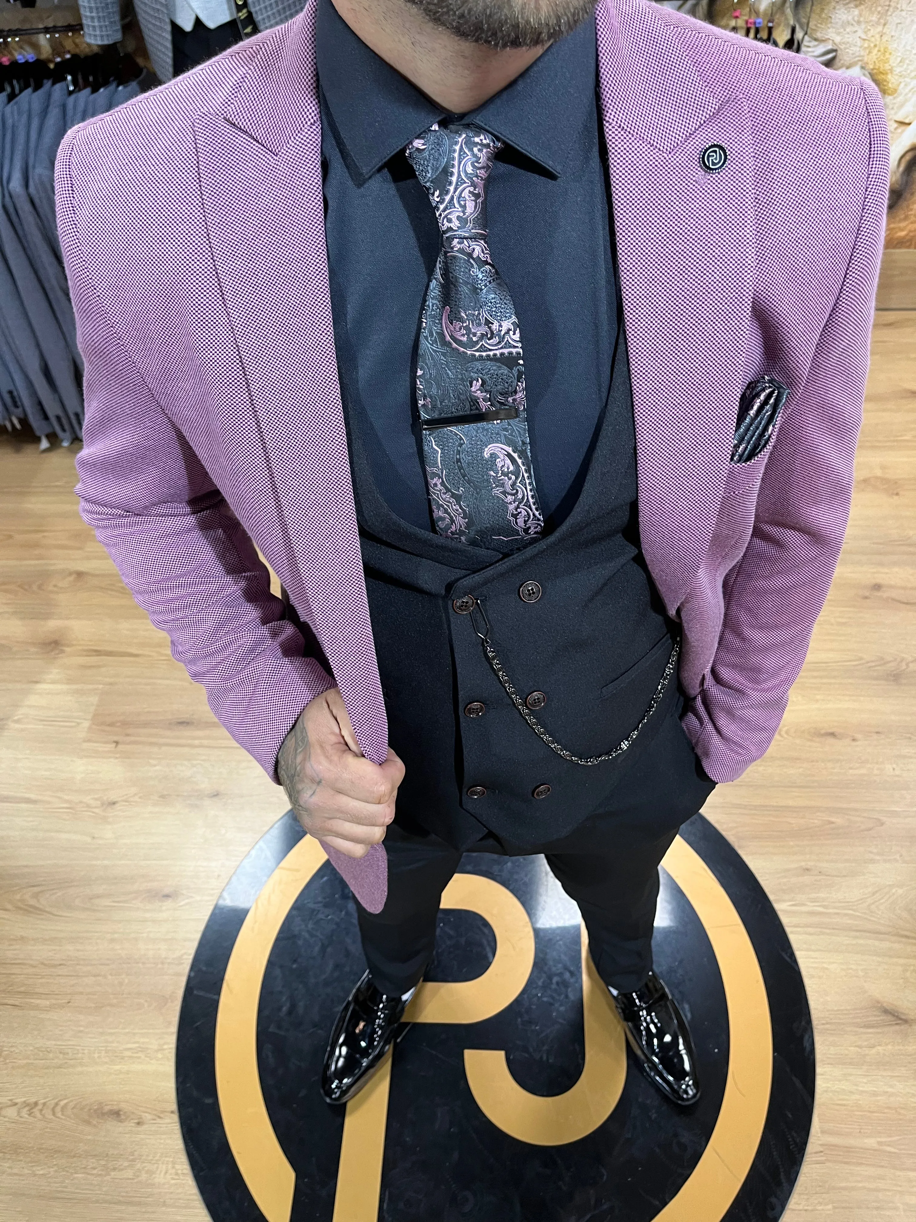 Mbappe - Pink/Black 3 Piece Suit