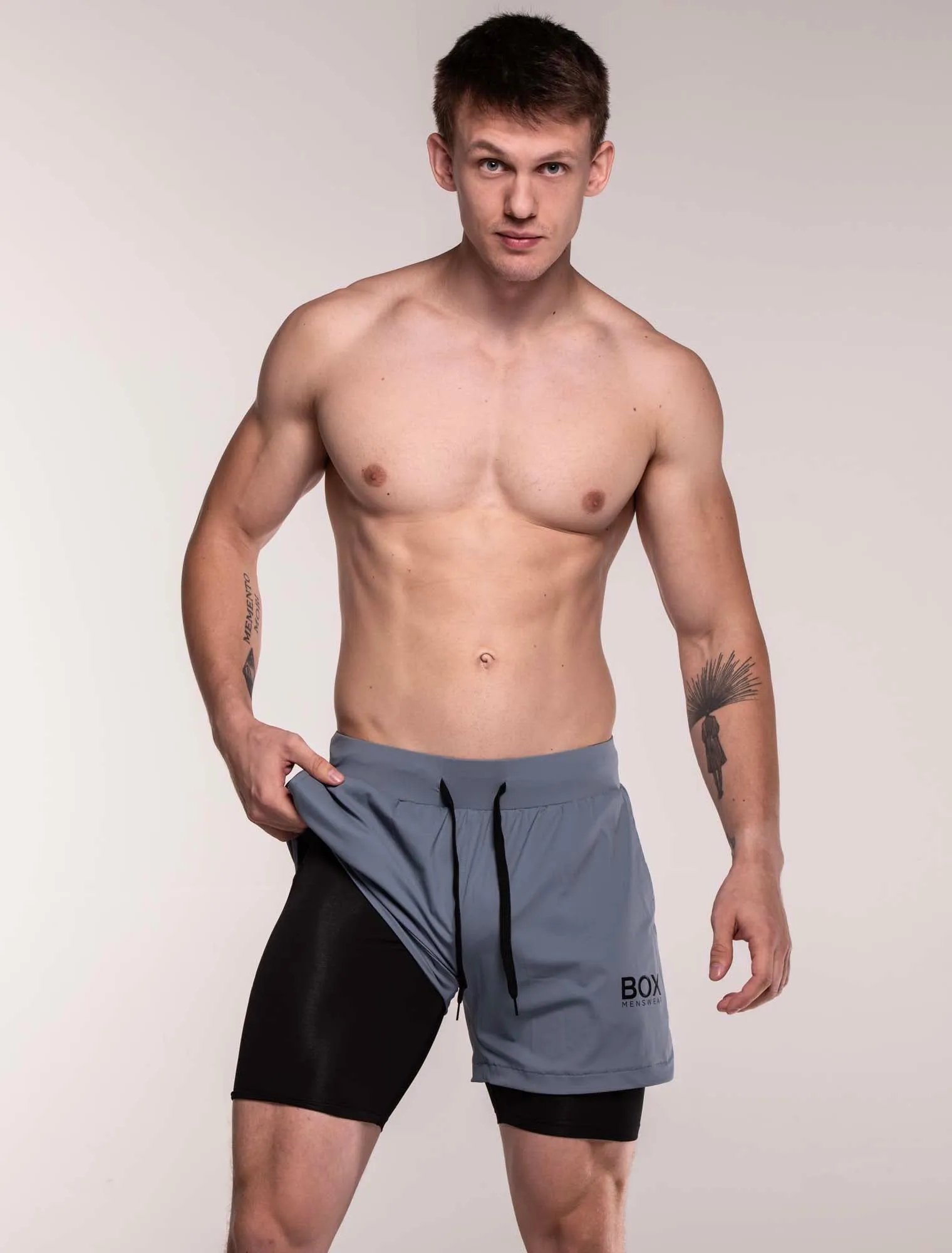 Mens Double Layer Sports Shorts - Charcoal