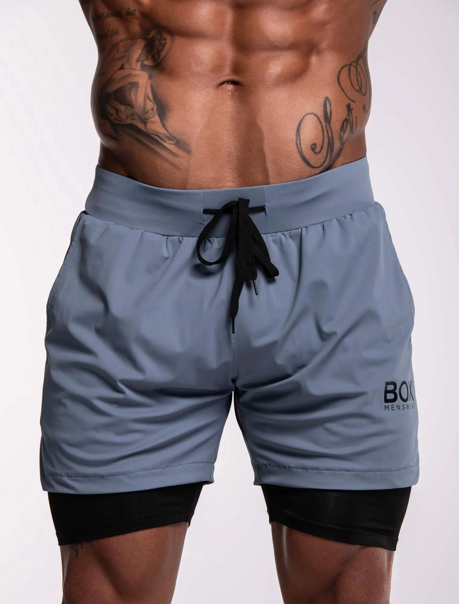 Mens Double Layer Sports Shorts - Charcoal