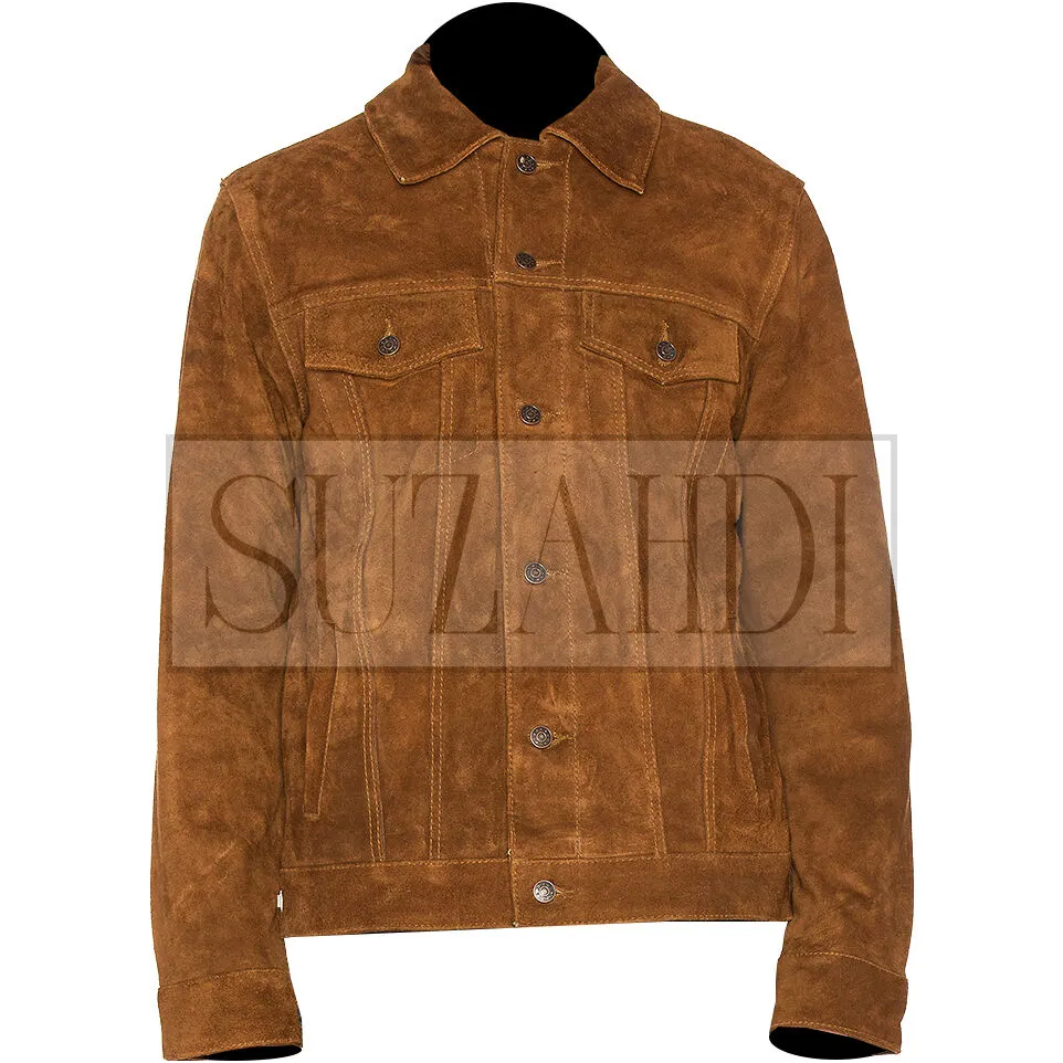 Men's Hugh Jackman Logan Wolverine 3 Inspired Brown Tan Suede Leather Jacket