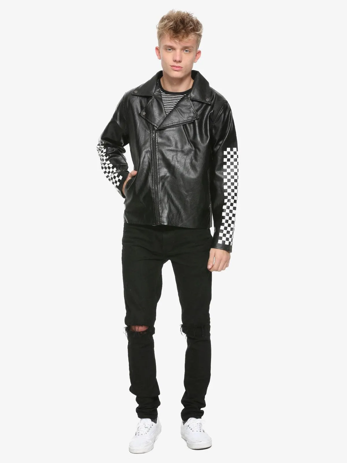 Men's Pointed Collar Black Leather Jacket