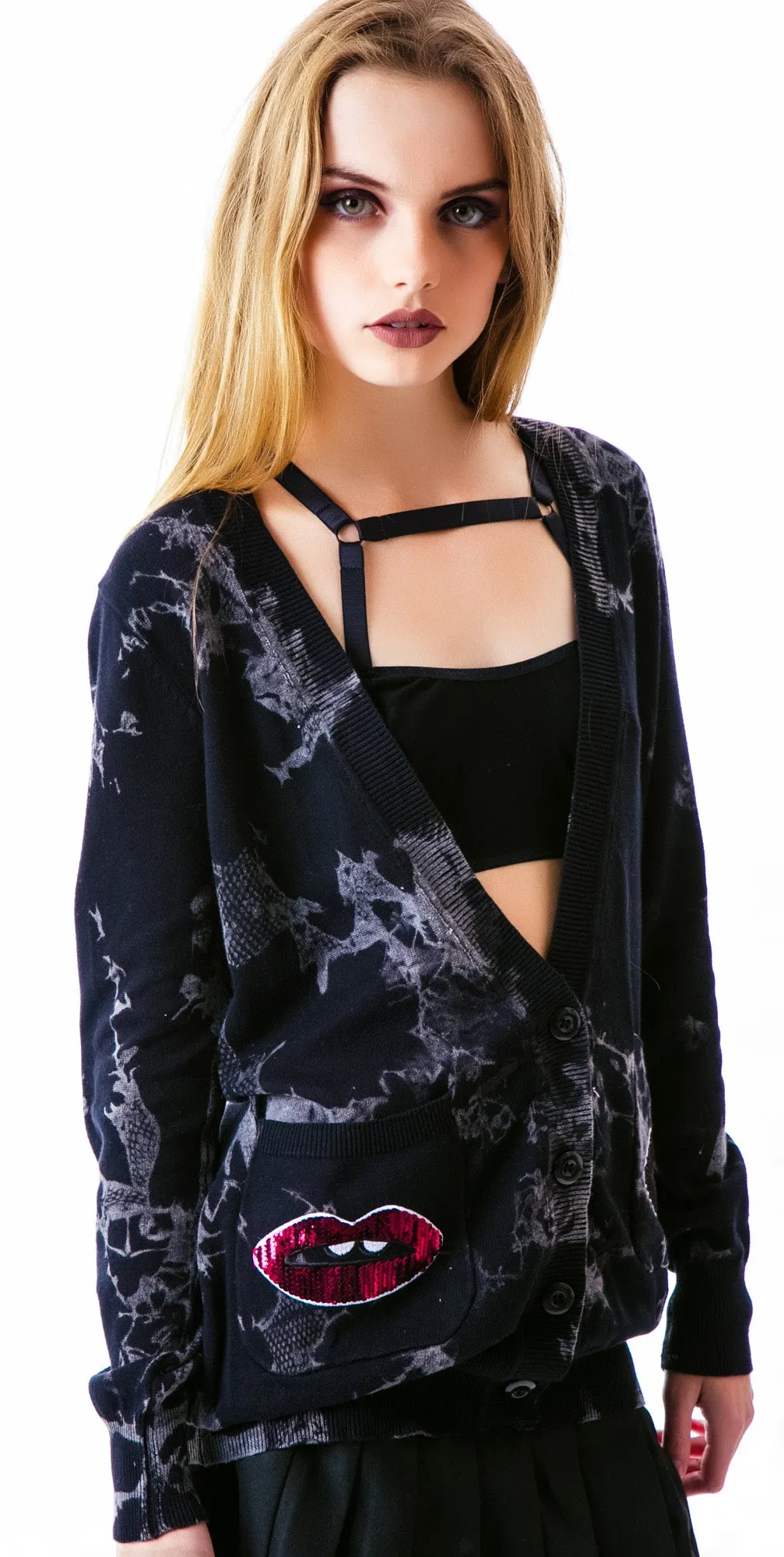 Model Lips Dare Patch Elbow Cardigan