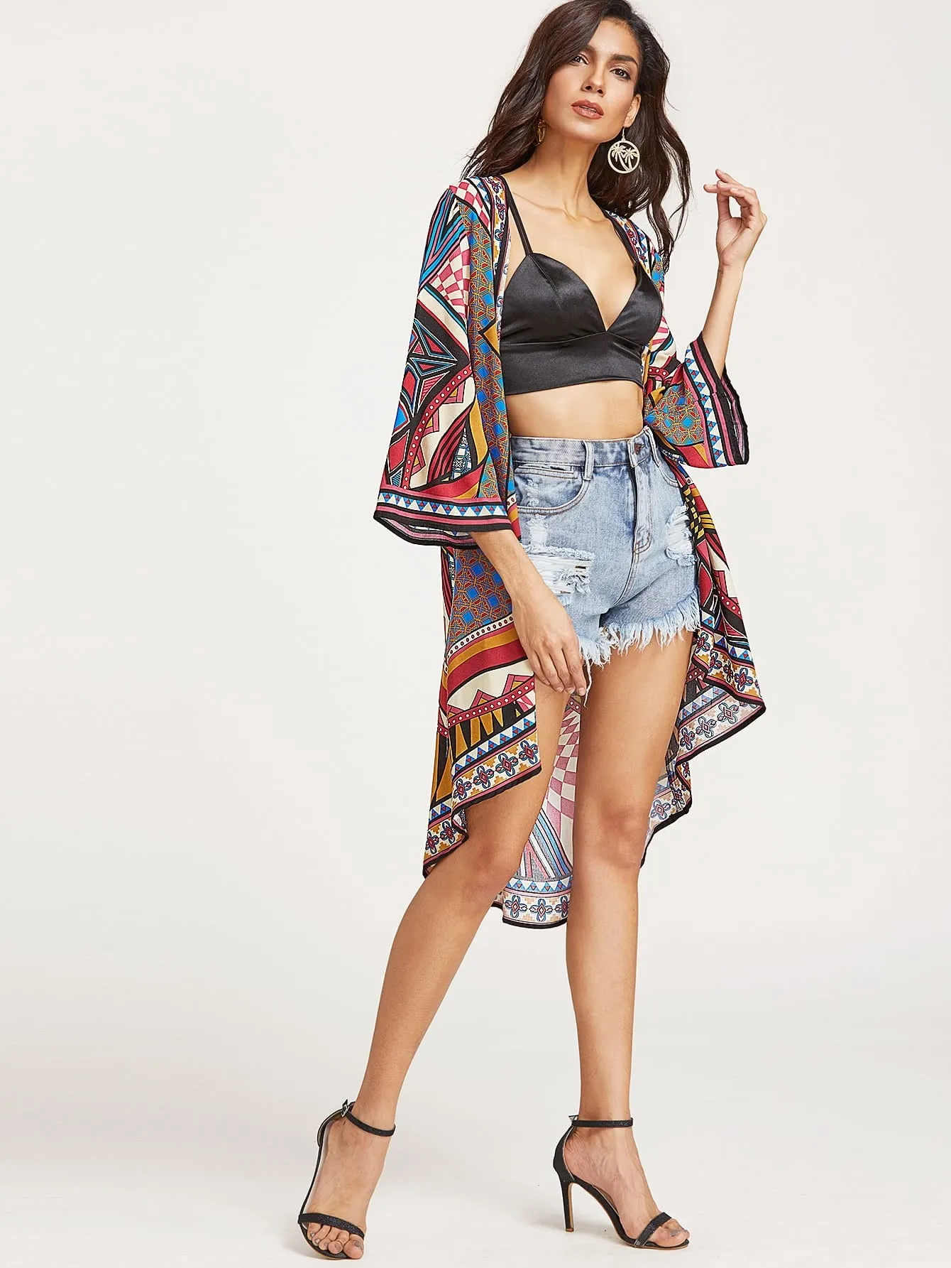 Moral Africa print open front kimono bikini coverup