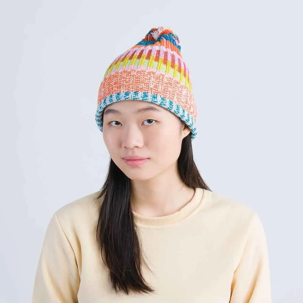 Mosaic Stripe Pom Beanie