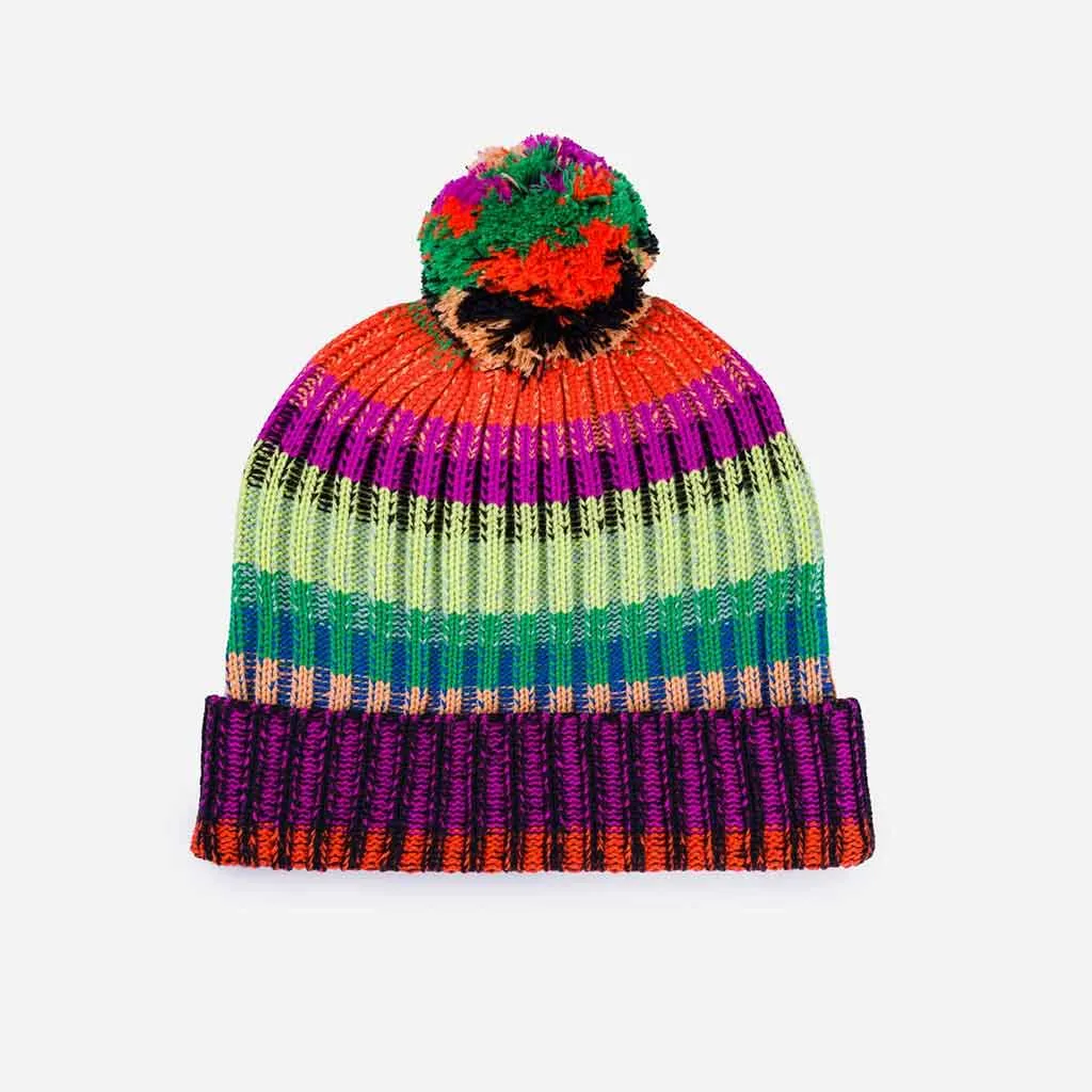 Mosaic Stripe Pom Beanie